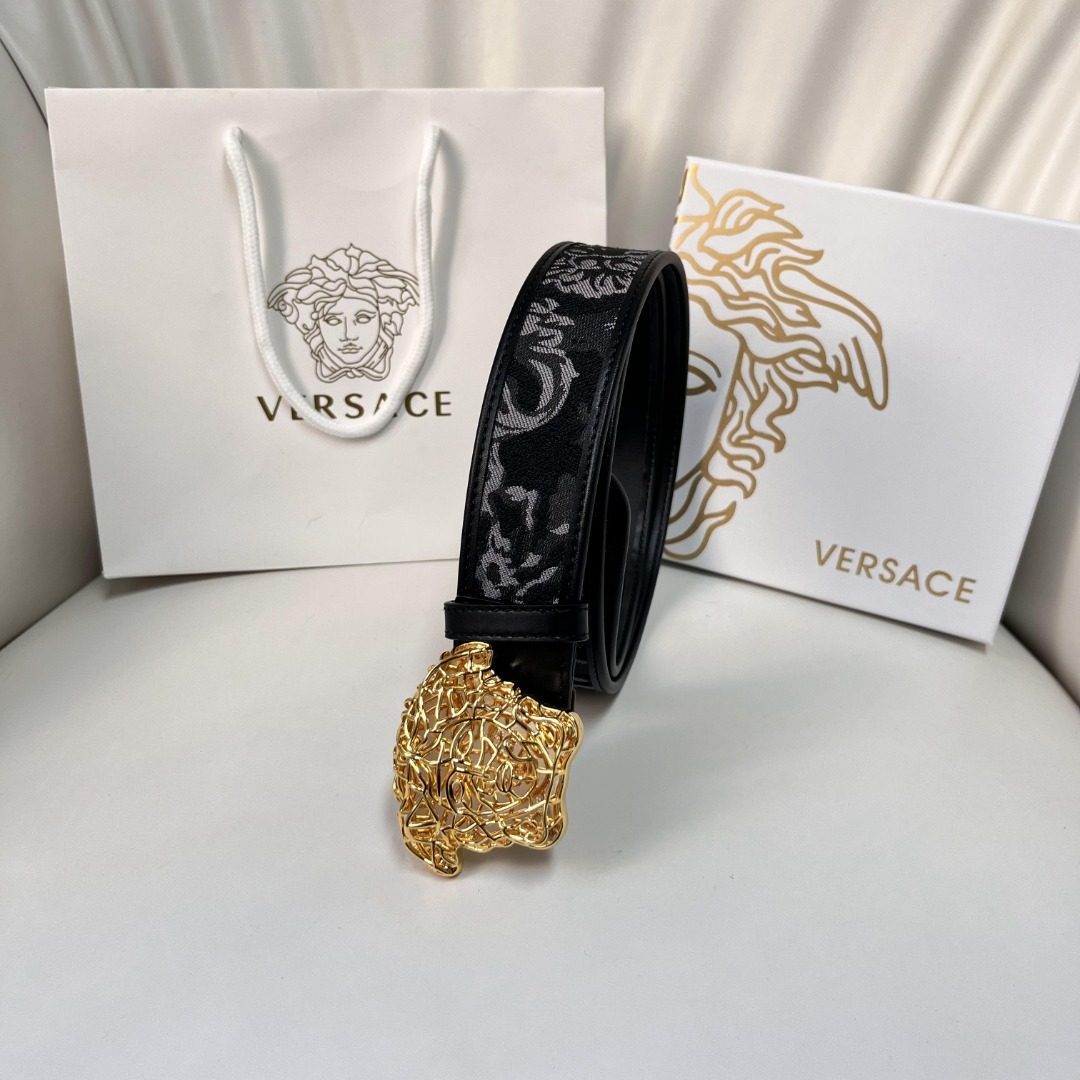 Versace Medusa Head Black Leather Belt