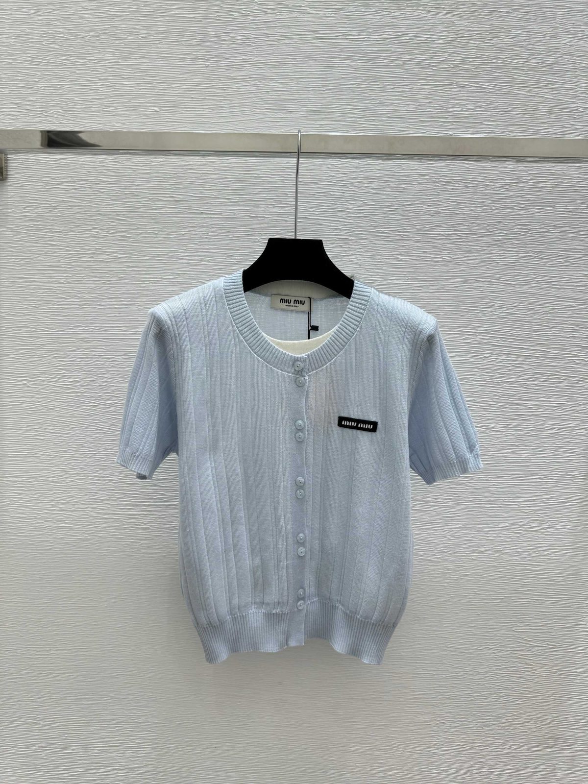 Miu Miu Ribbed Knit Short Sleeve Cardigan
