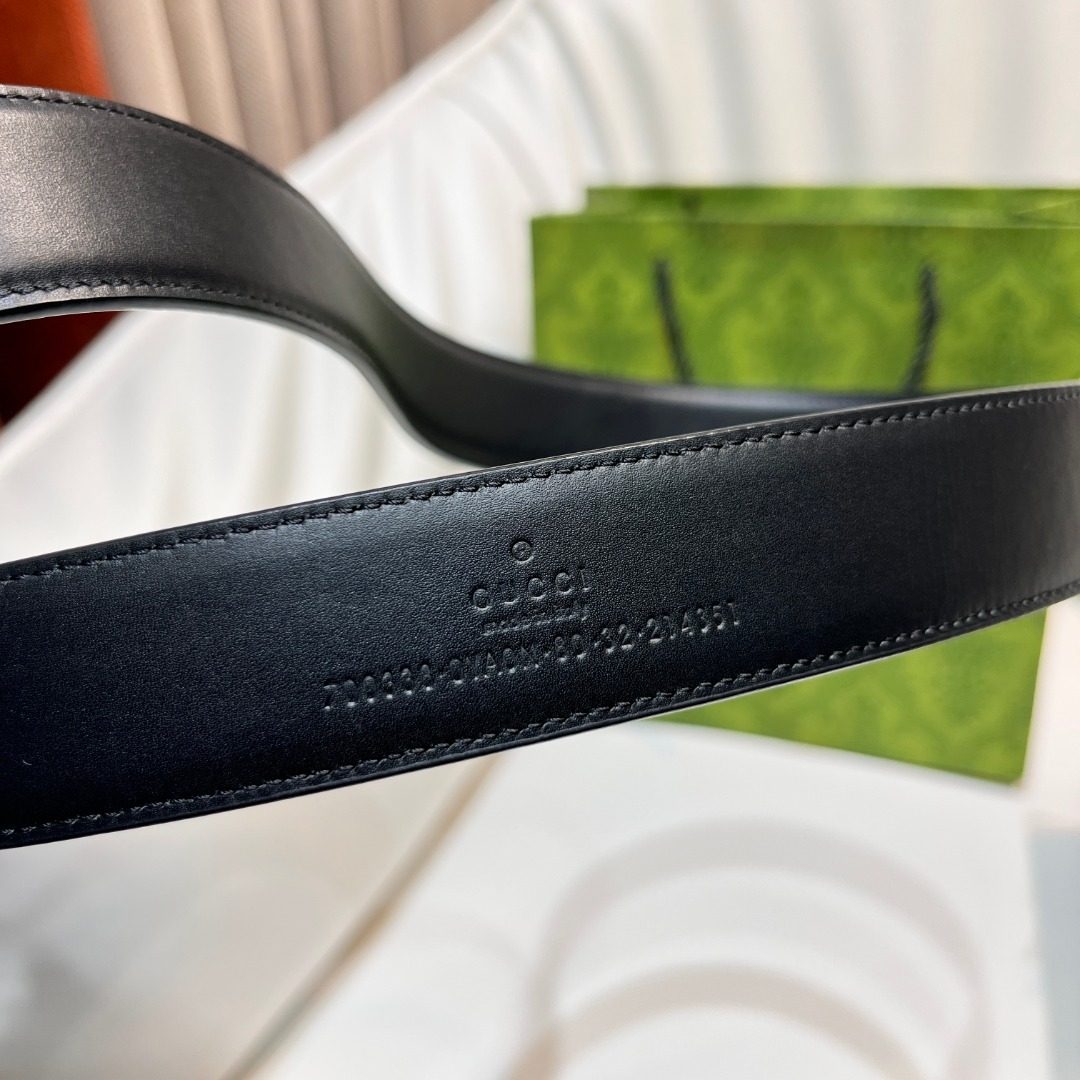 Gucci Leather Belt with Gold Buckle
