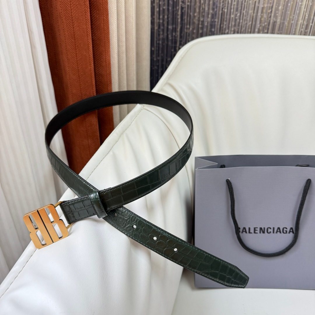 Balenciaga Crocodile Embossed Leather Belt