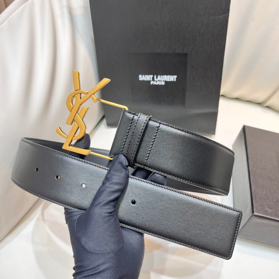 Saint Laurent YSL Gold Buckle Leather Belt