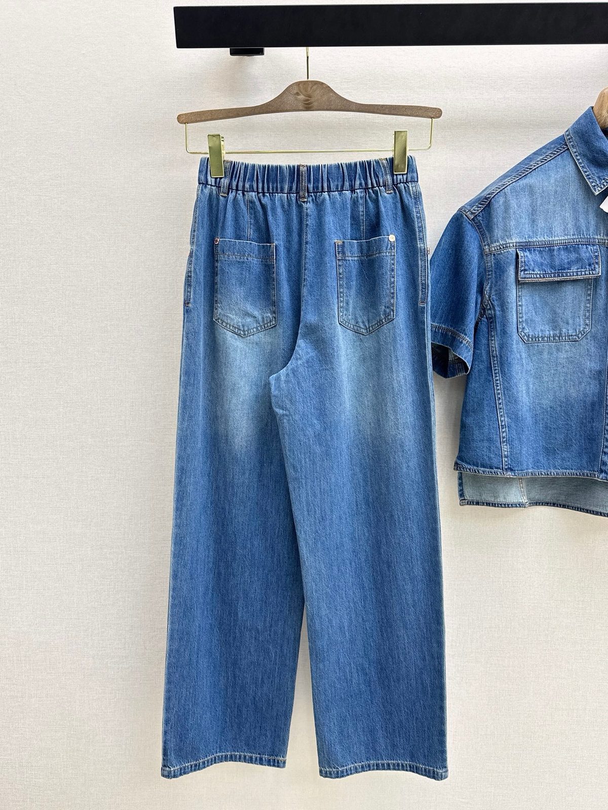 Denim Short Sleeve Shirt and Pants Set