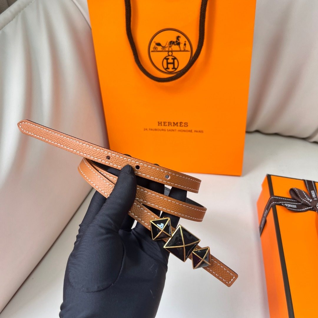 Hermès Studded Leather Belt with Gold Hardware