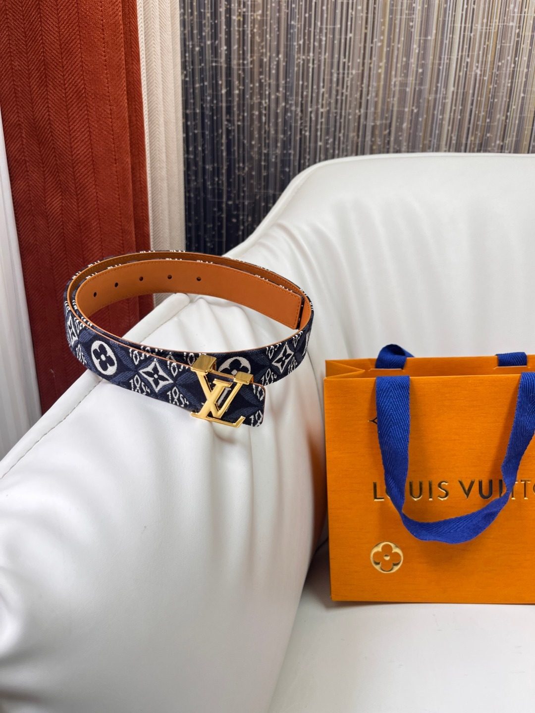 Louis Vuitton Monogram Canvas Belt with Gold Buckle