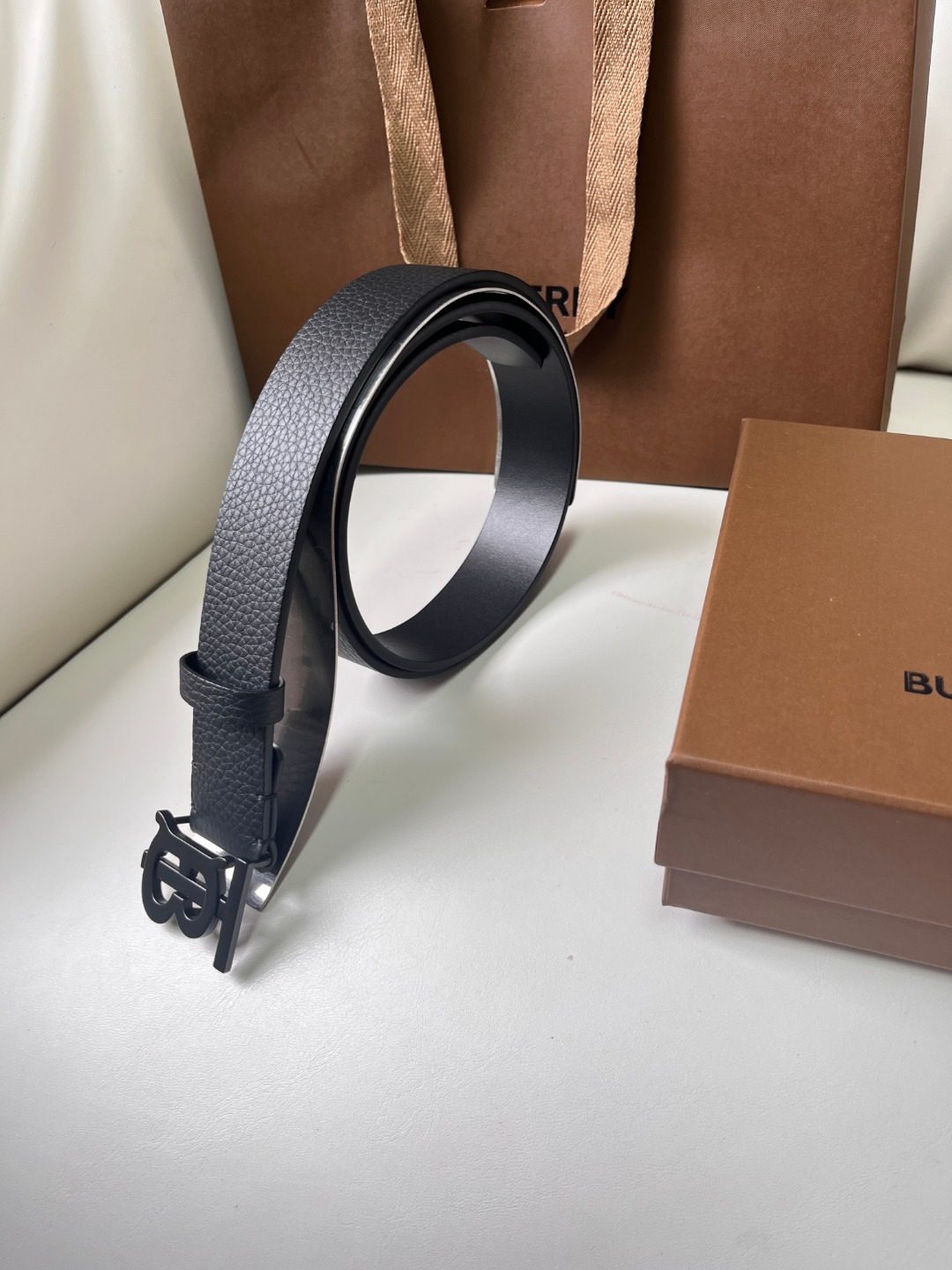 Burberry Monogram Leather Belt Black