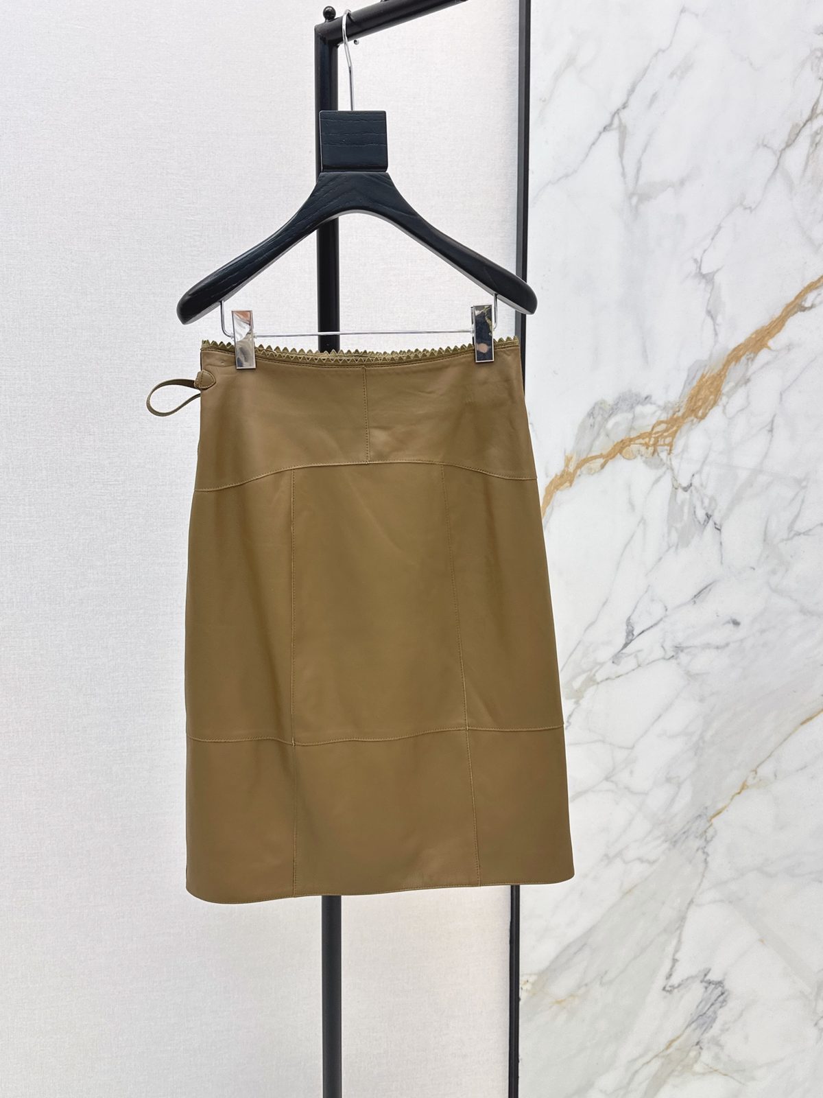 Luxury Camel Leather A-Line Skirt