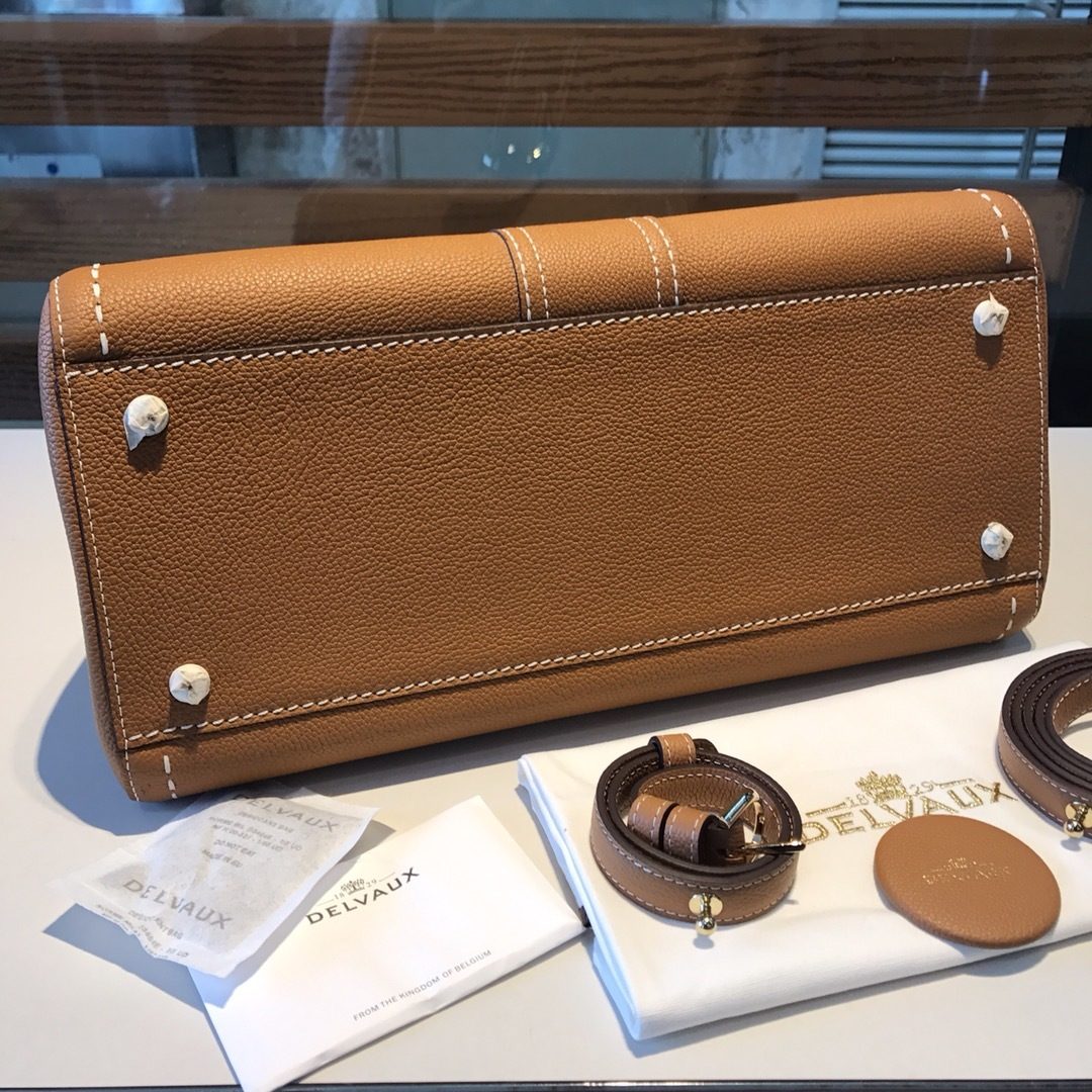 Delvaux Brown Leather Structured Handbag