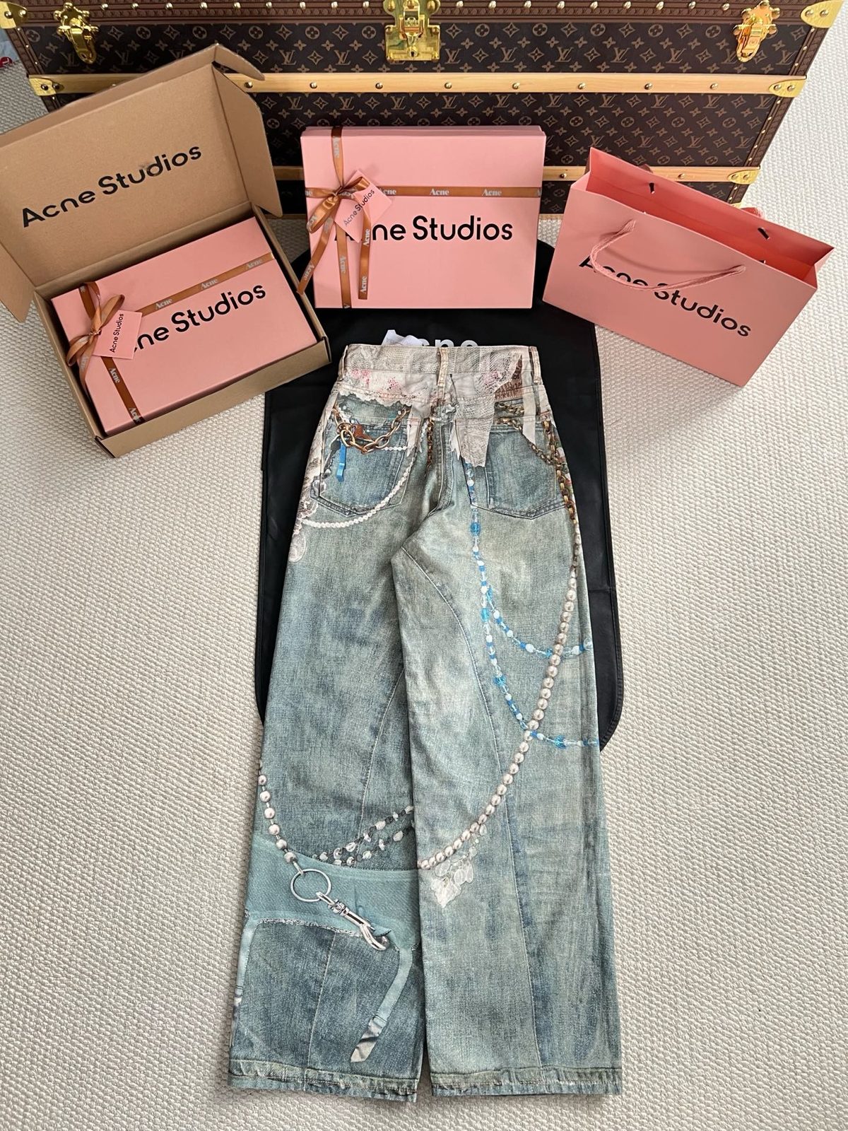 Acne Studios Embellished Distressed Denim Jeans