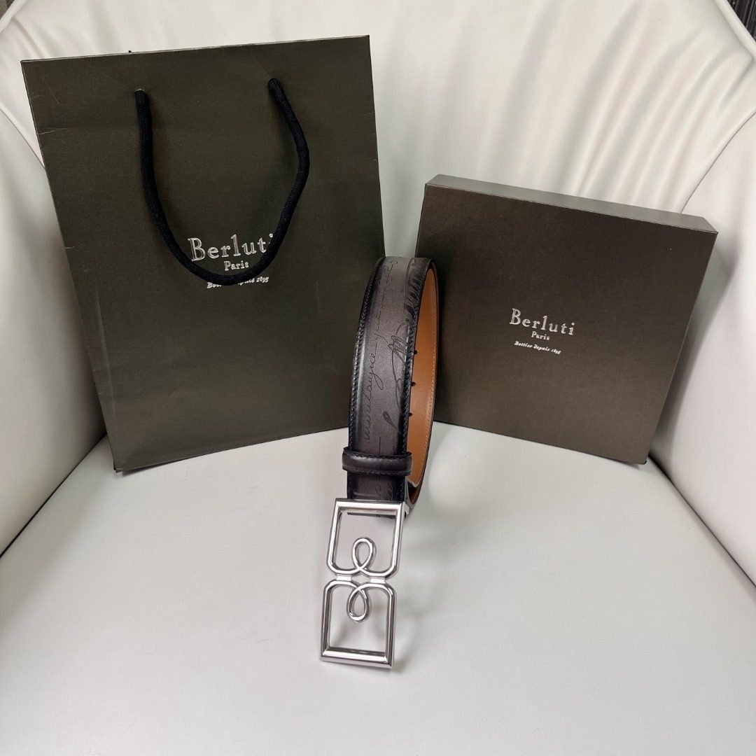 Berluti Leather Belt with Silver Buckle