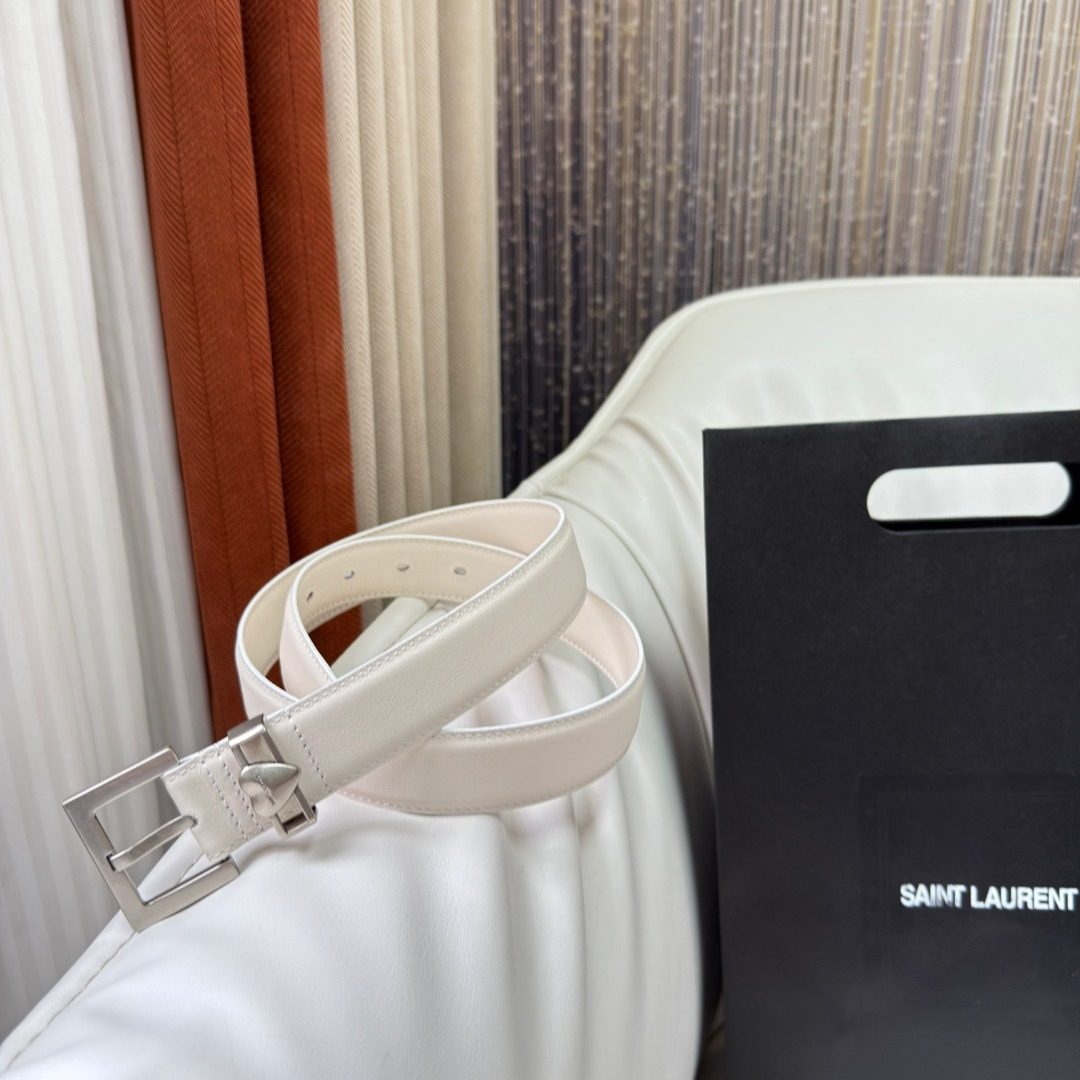 Saint Laurent White Leather Belt