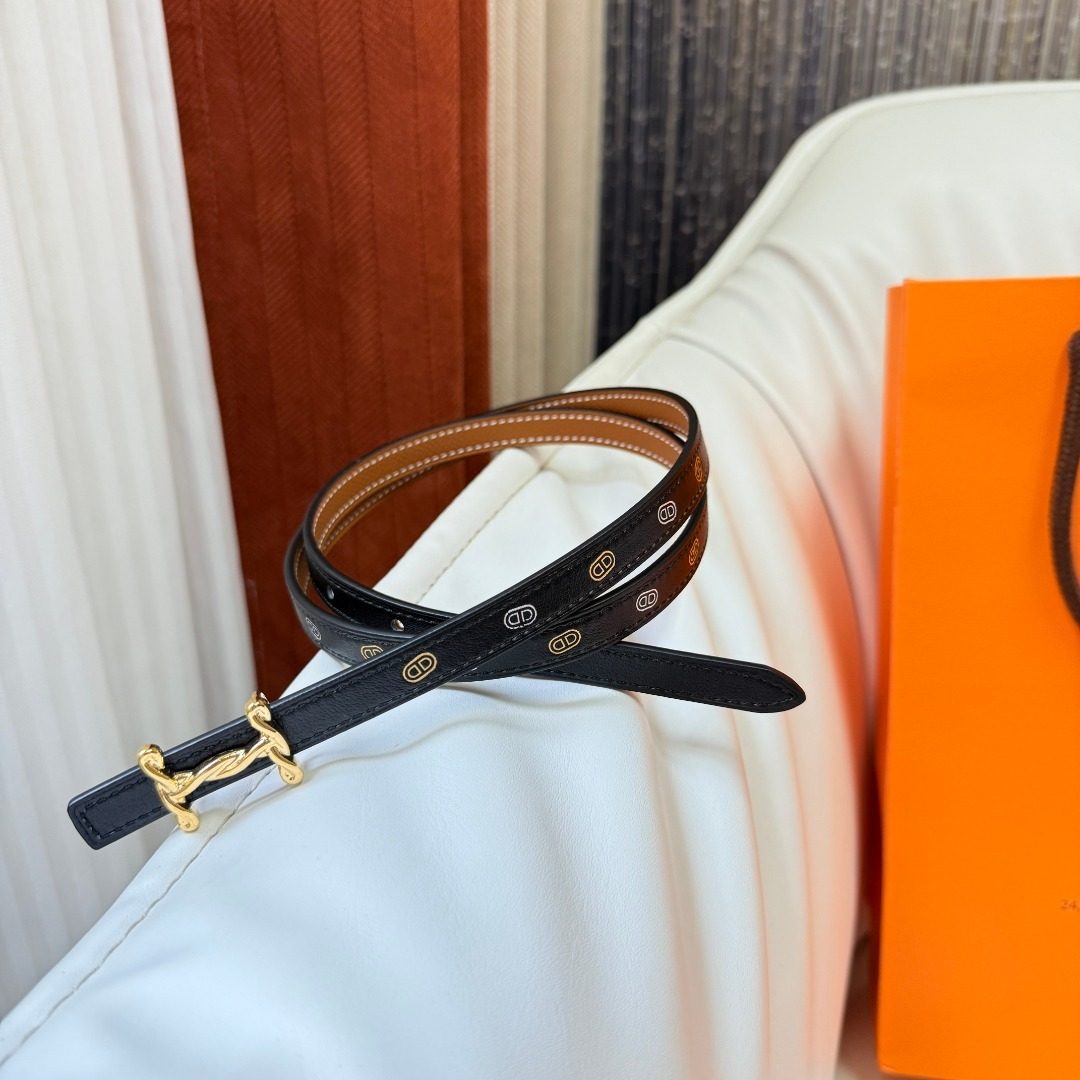 Hermès Reversible Leather Belt with Gold Buckle