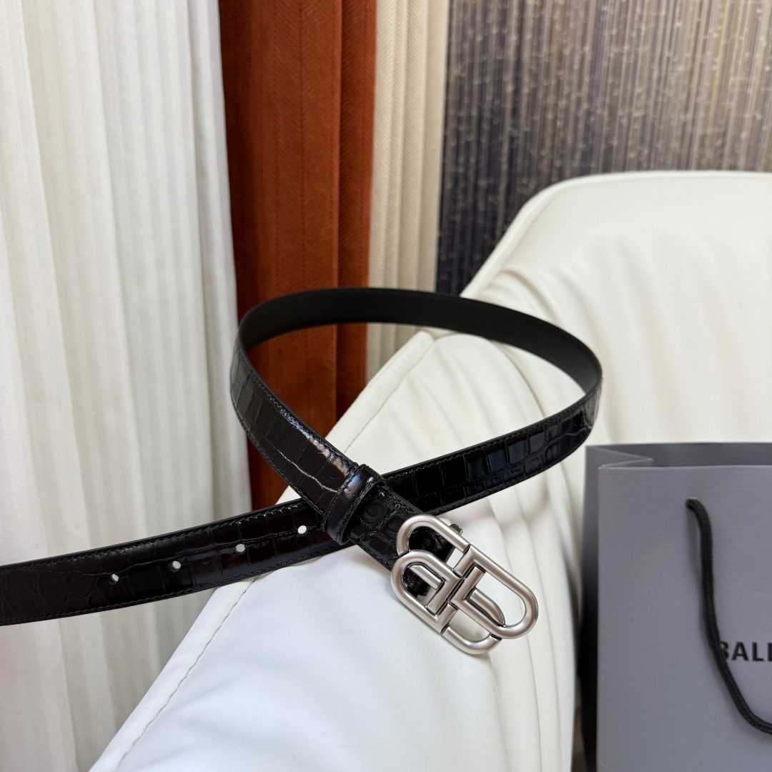 Balenciaga Crocodile Embossed Leather Belt