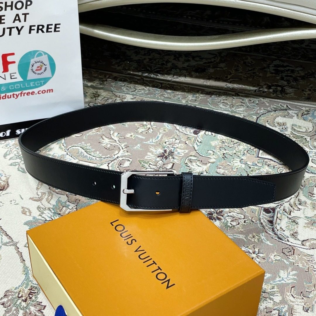 Louis Vuitton Leather Belt with Silver Buckle