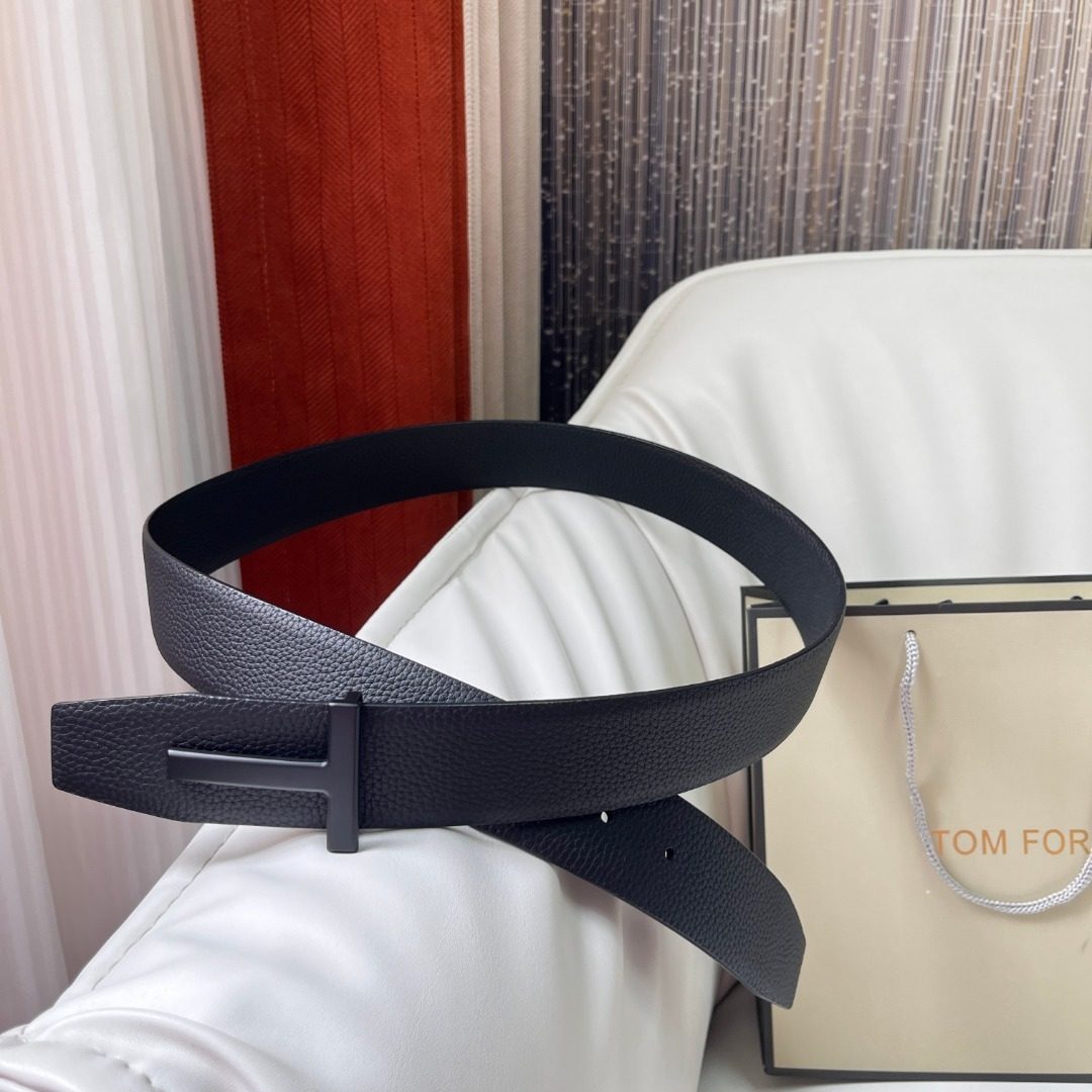 Tom Ford Black Leather T-Buckle Belt
