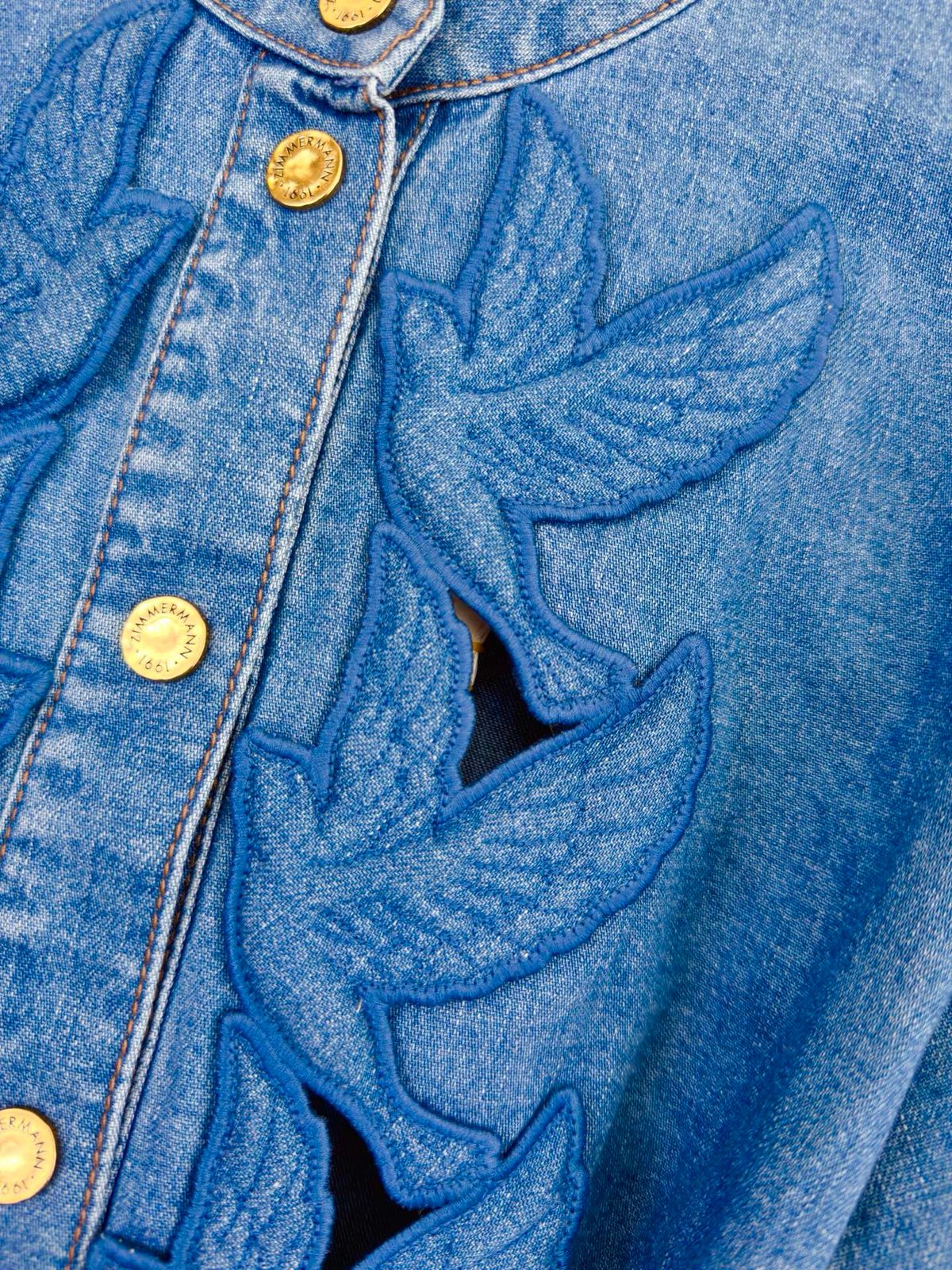 Deep Blue Denim Shirt Dress with Ruffle Details
