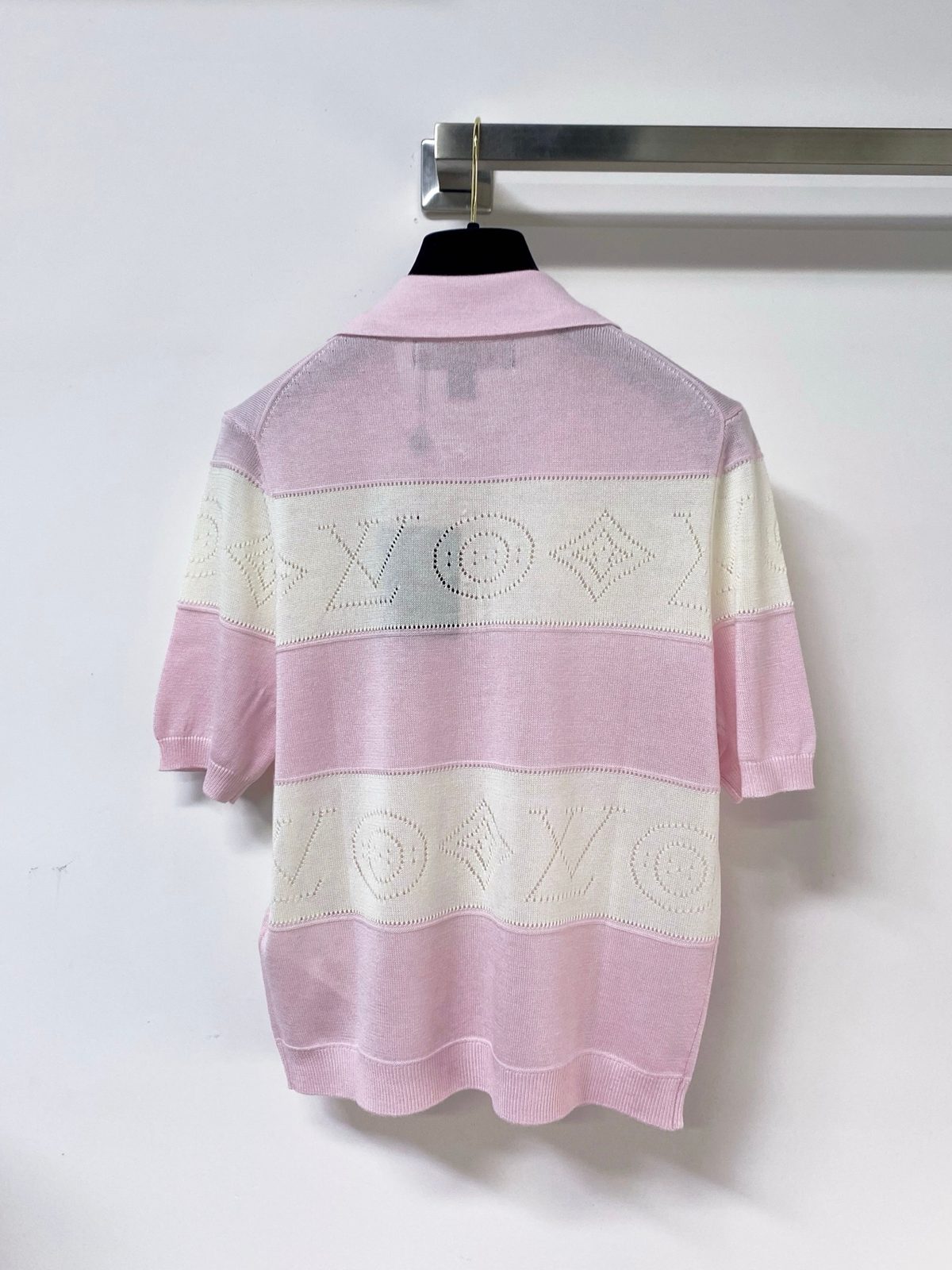 Pink and Cream Striped Wool Polo Shirt