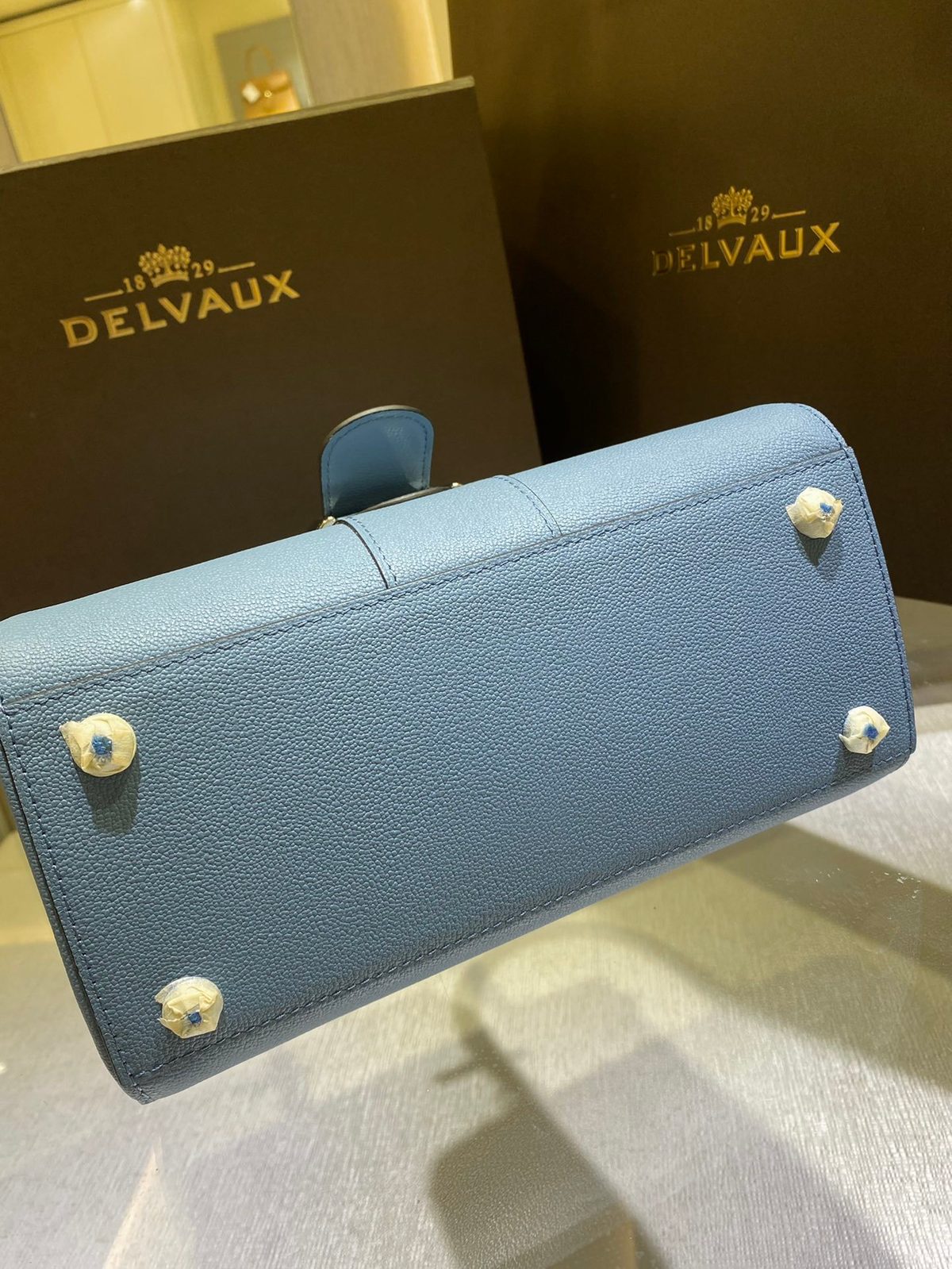 Delvaux Blue Leather Top Handle Bag