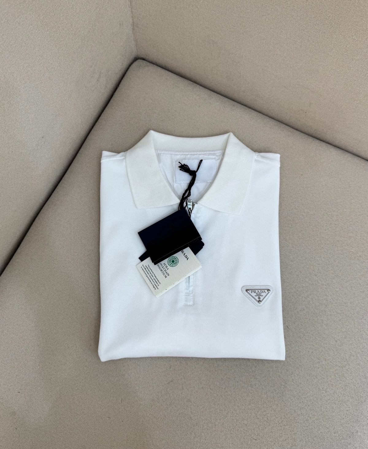 Prada Triangle Logo White Polo Shirt