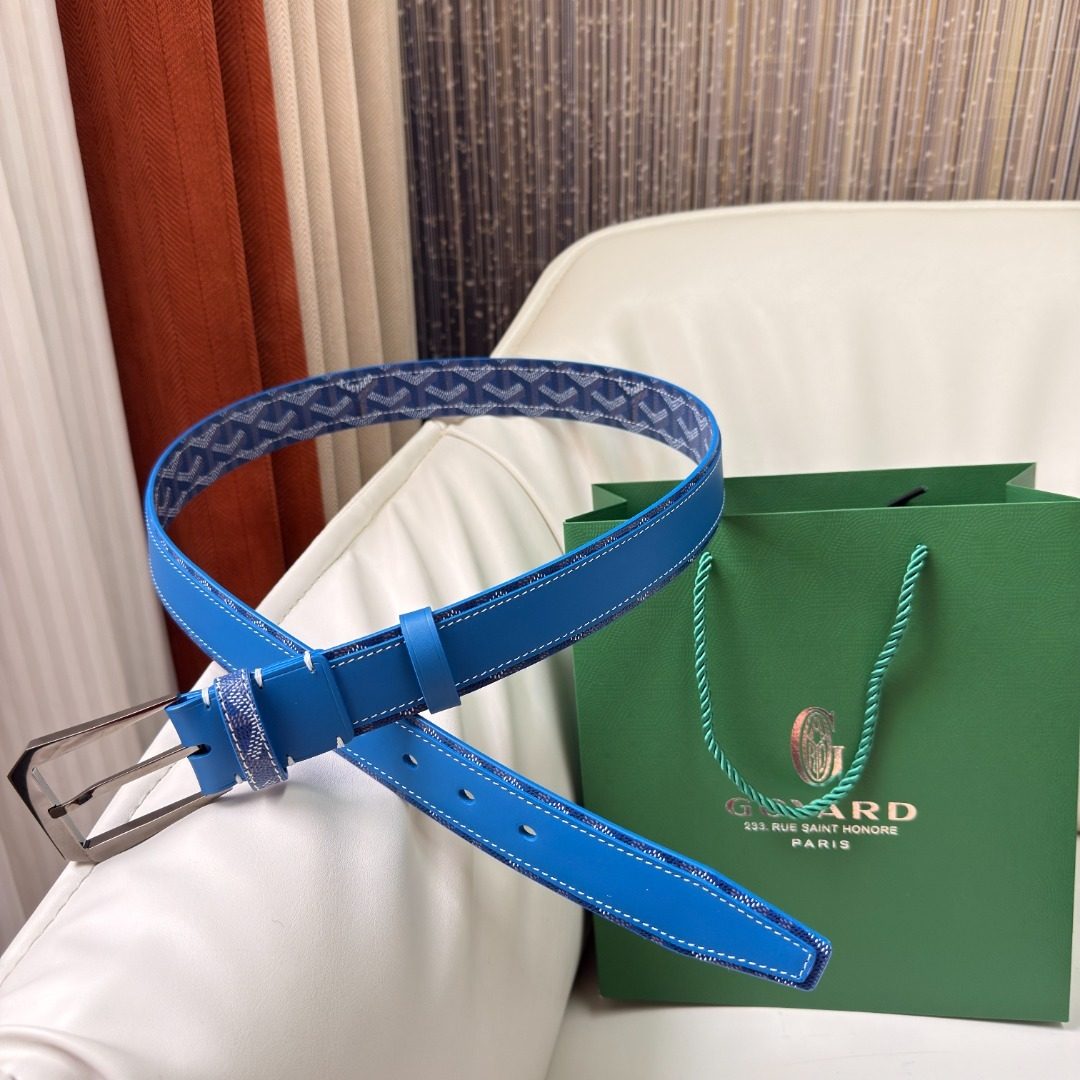 Goyard Blue Leather Belt with Monogram