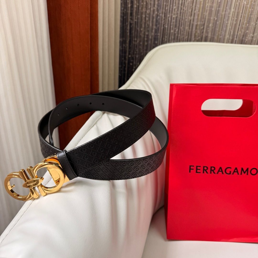 Ferragamo Gancini Leather Belt Black