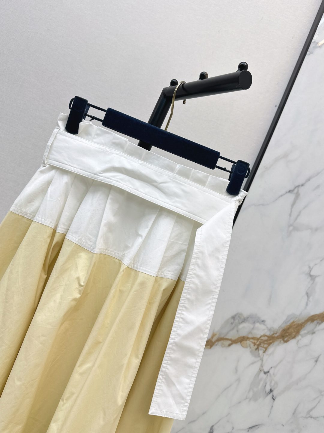 Colorblock A-Line Midi Skirt with White Waistband