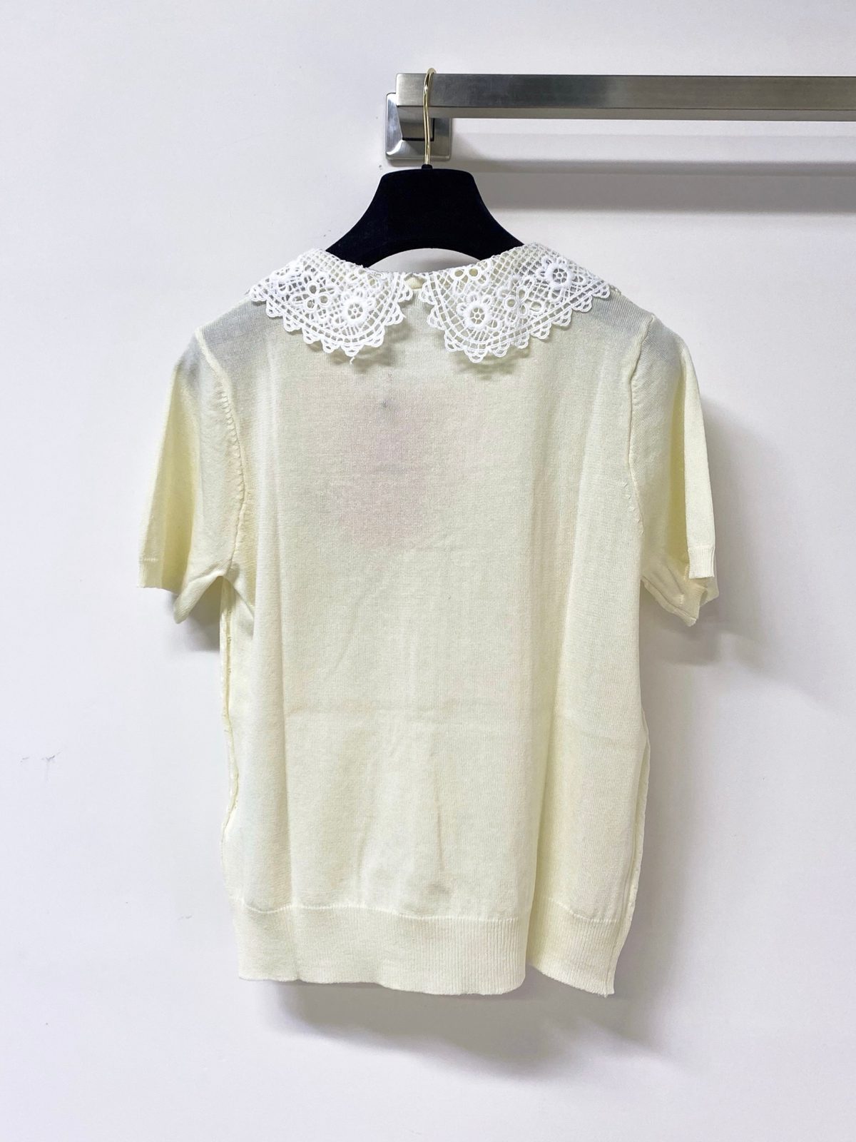 Miu Miu Cream Knit Short Sleeve Top