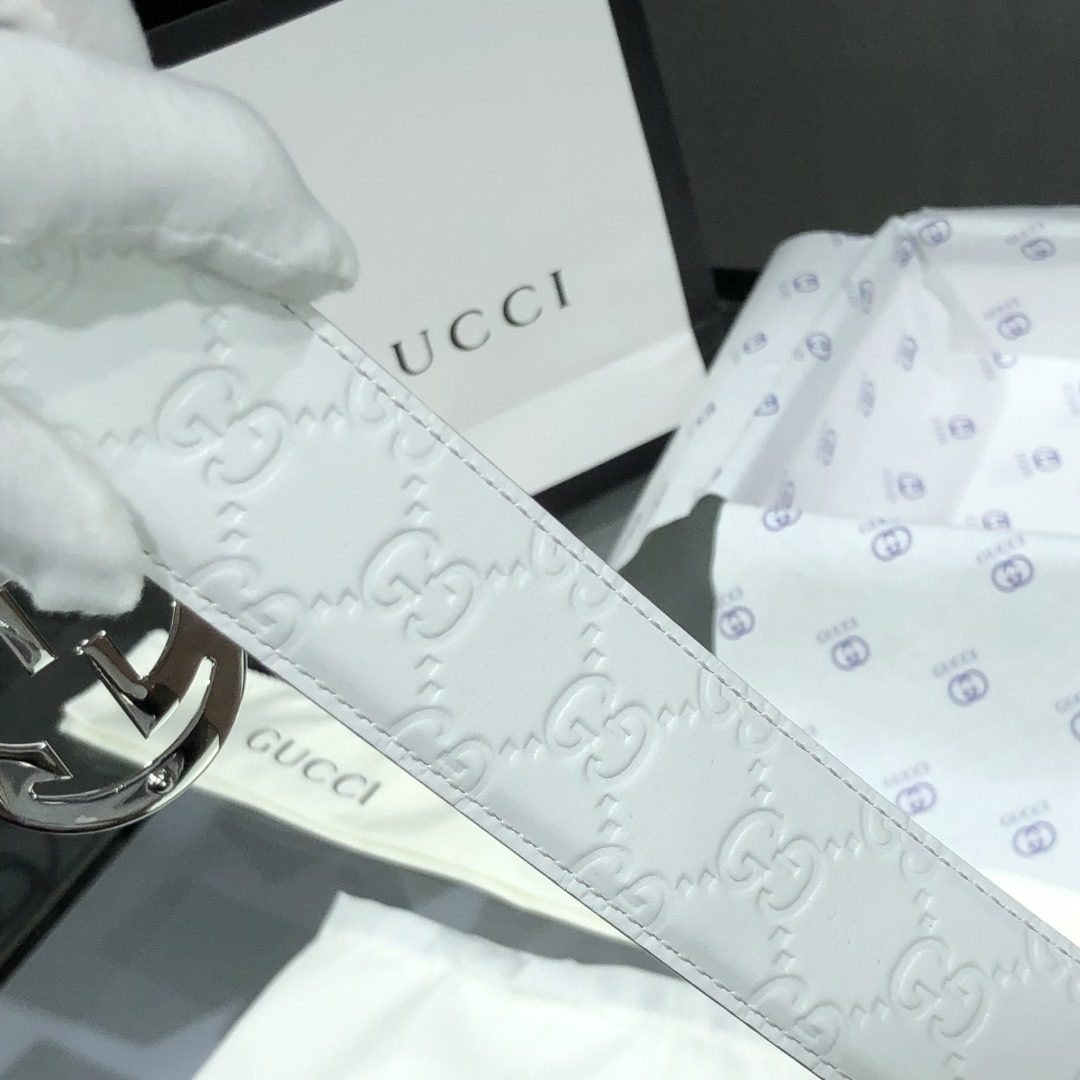 Gucci GG Marmont White Leather Belt