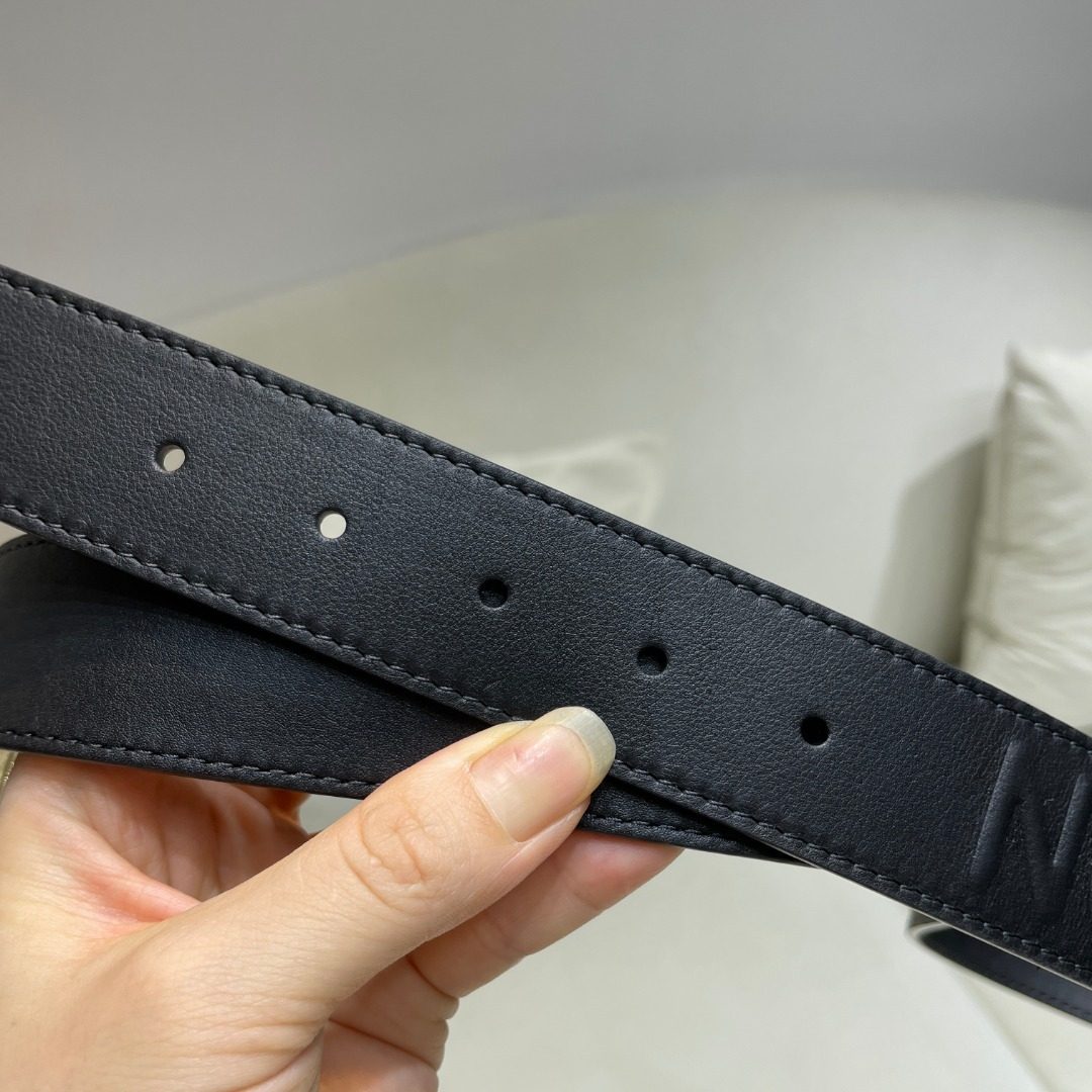 Louis Vuitton Black Leather Belt with Gold Buckle