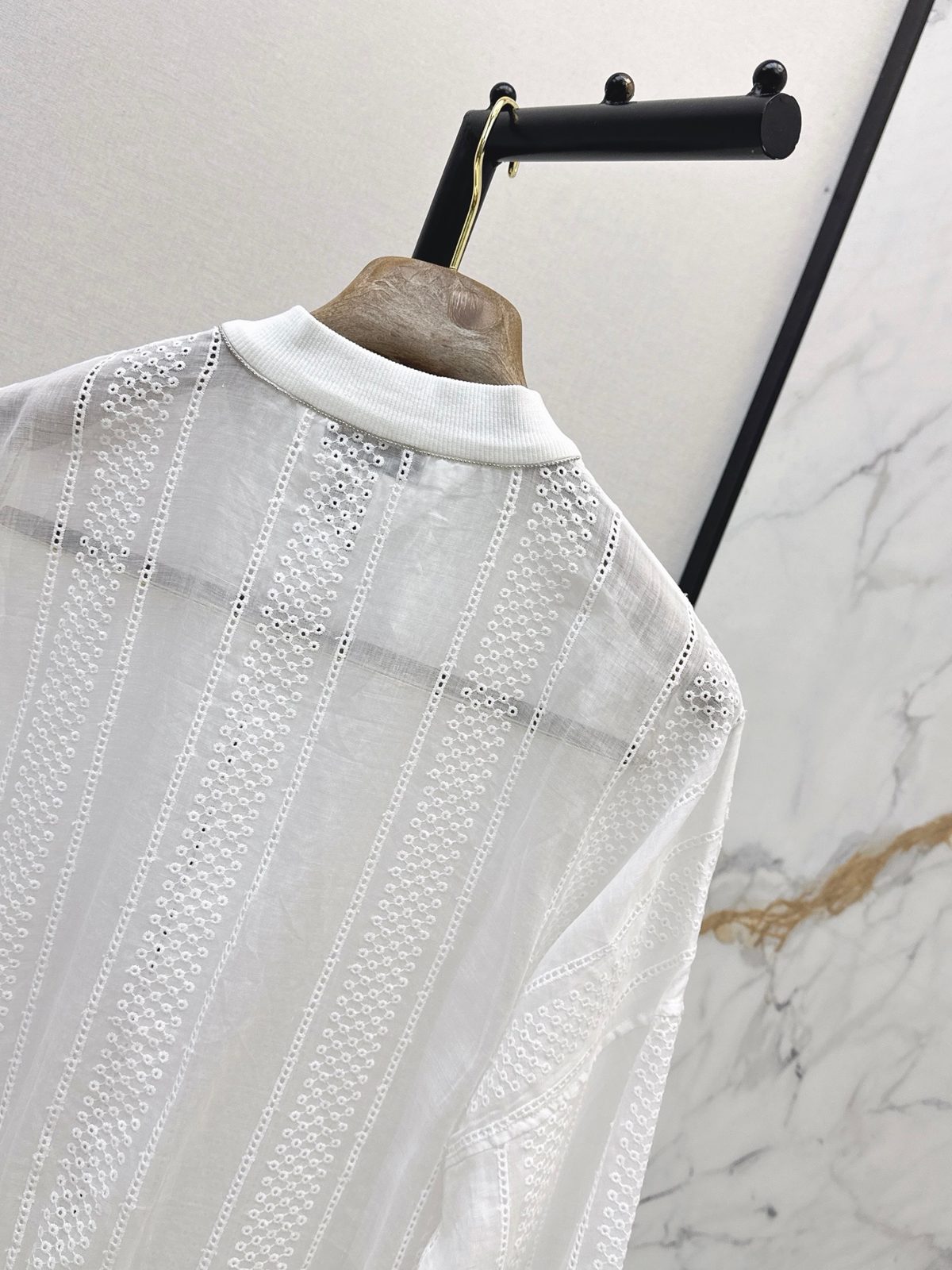 White Eyelet Embroidered Cropped Shirt