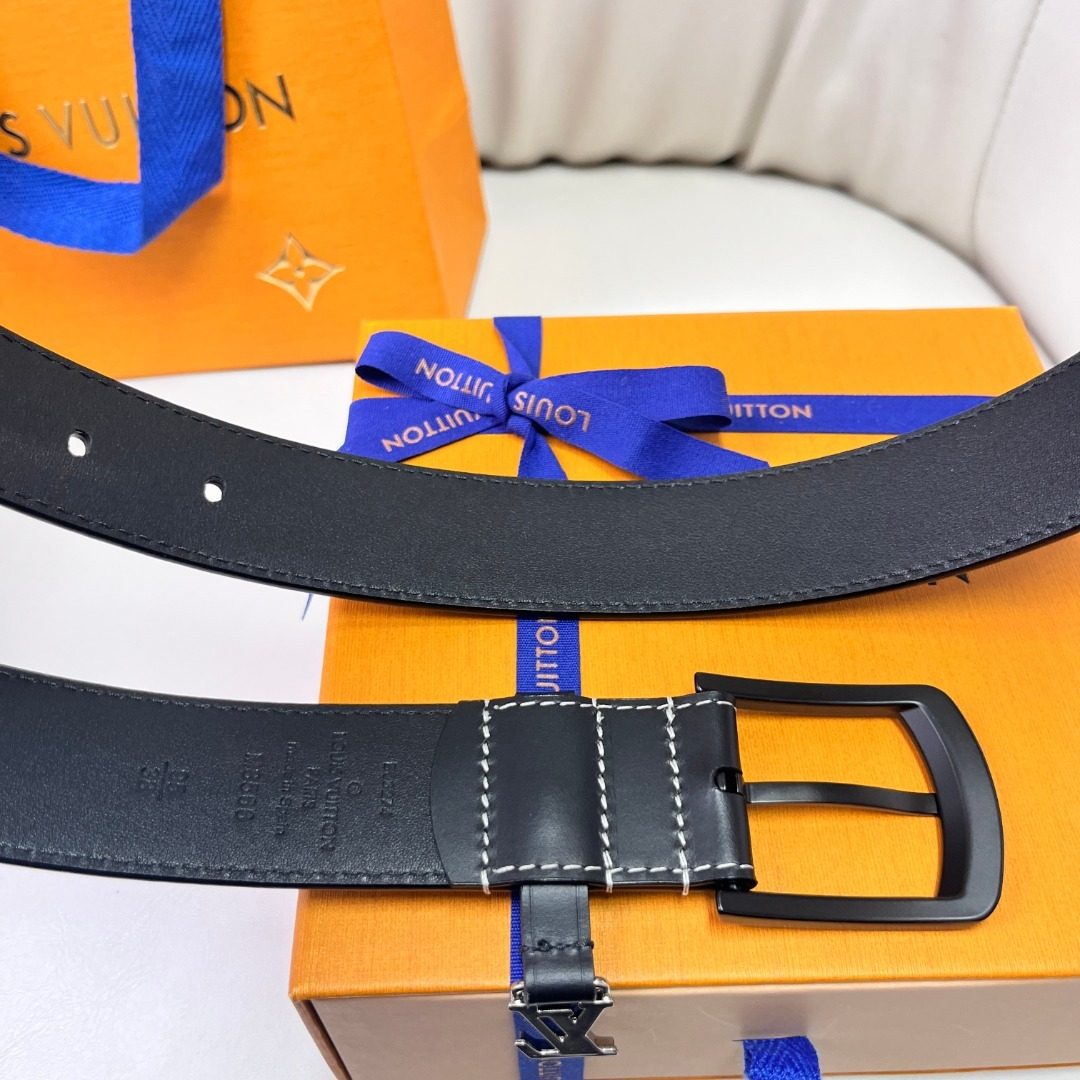 Louis Vuitton Leather Belt with Monogram Buckle