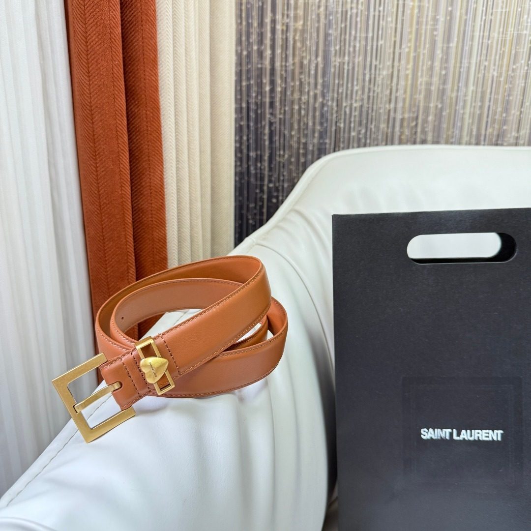 Saint Laurent Leather Belt with Gold Buckle