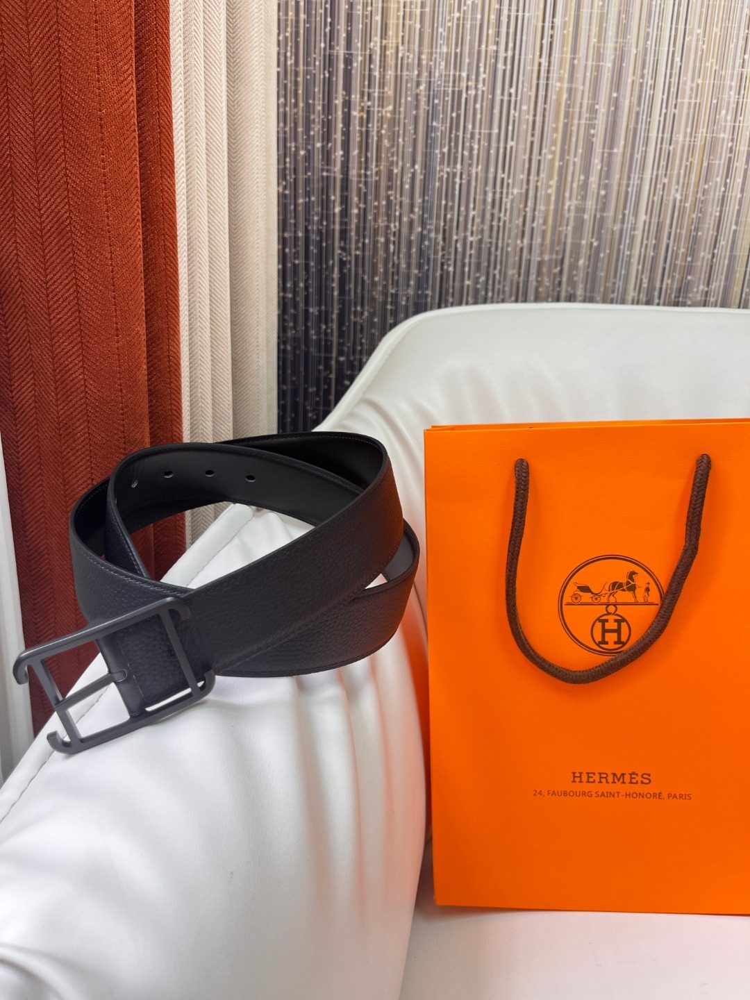 Hermès Black Leather Reversible Belt