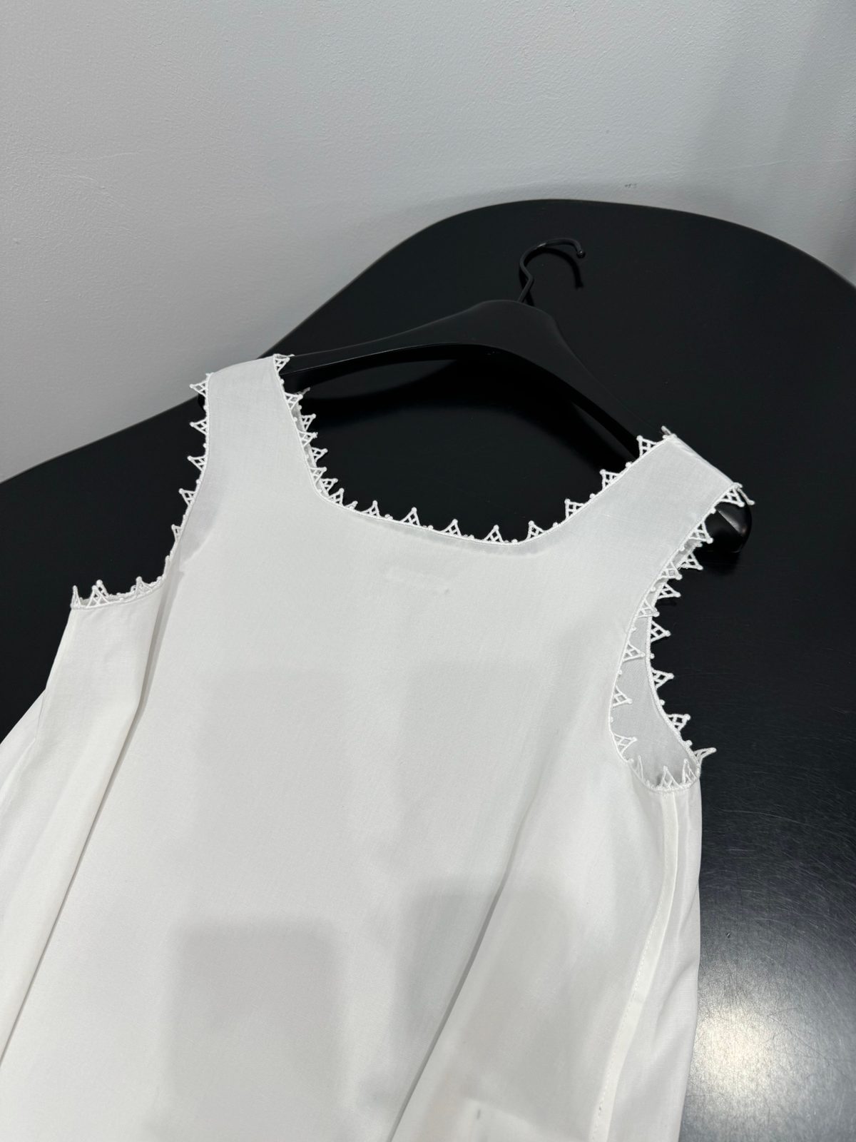 White Lace-Trimmed Sleeveless Shirt