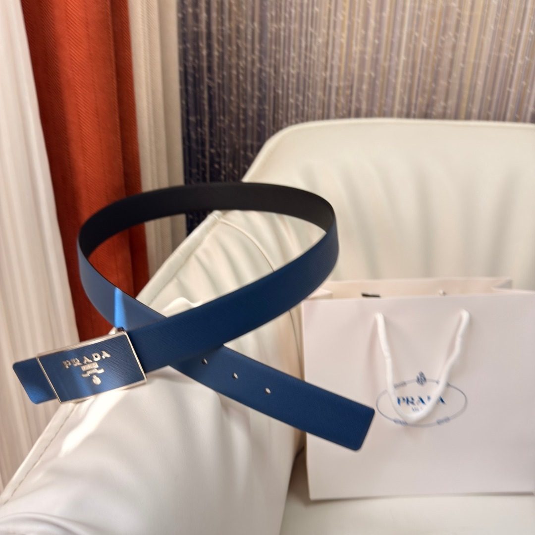 Prada Saffiano Leather Belt Navy