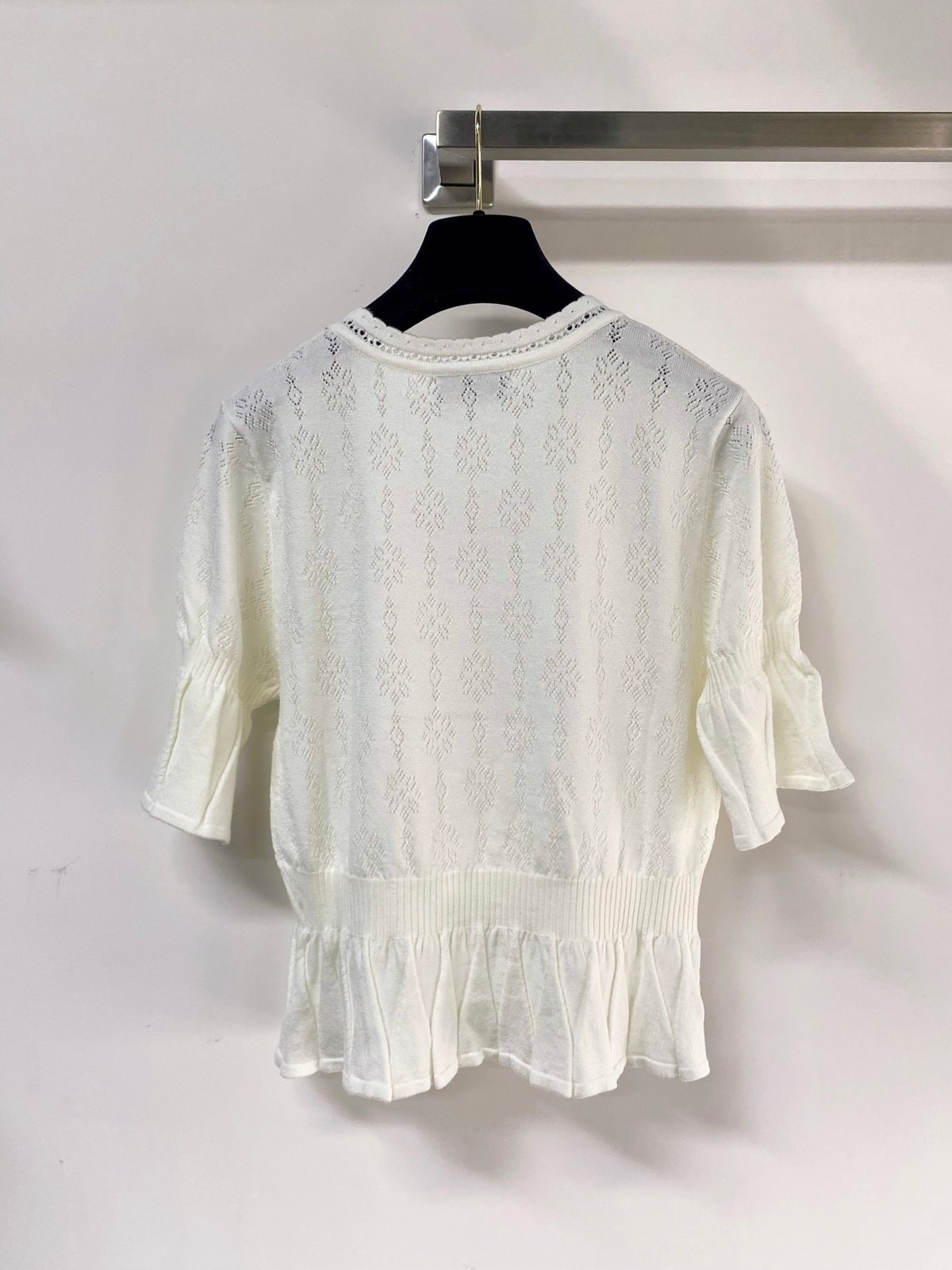 Miu Miu Cashmere Blend Ruffle Hem Knit Top