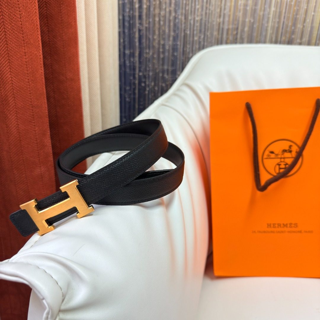 Hermès H Buckle Black Leather Belt