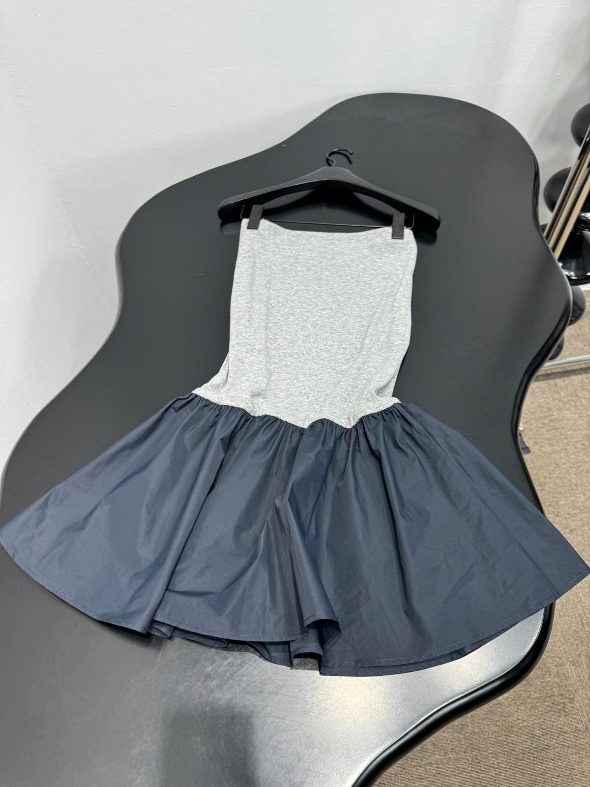 Miu Miu Nylon Skirt with Grey Jersey Top
