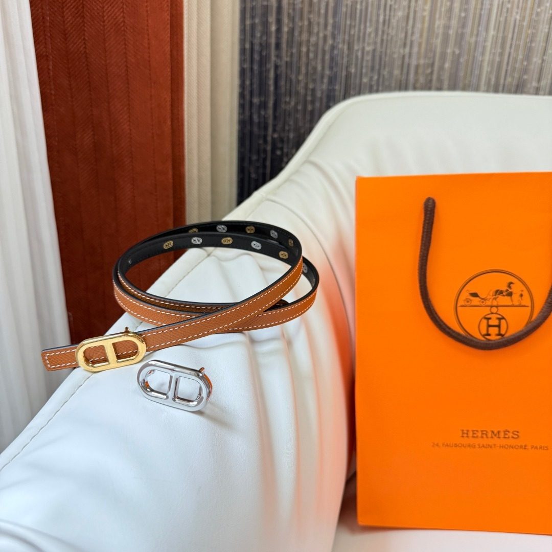 Hermès Reversible Leather Belt with Gold Buckle