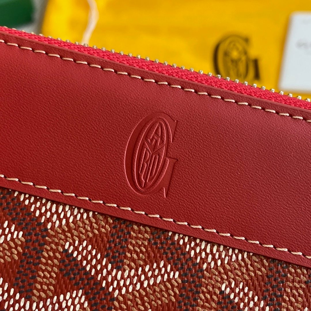 Goyard Leather Zip Around Wallet Red