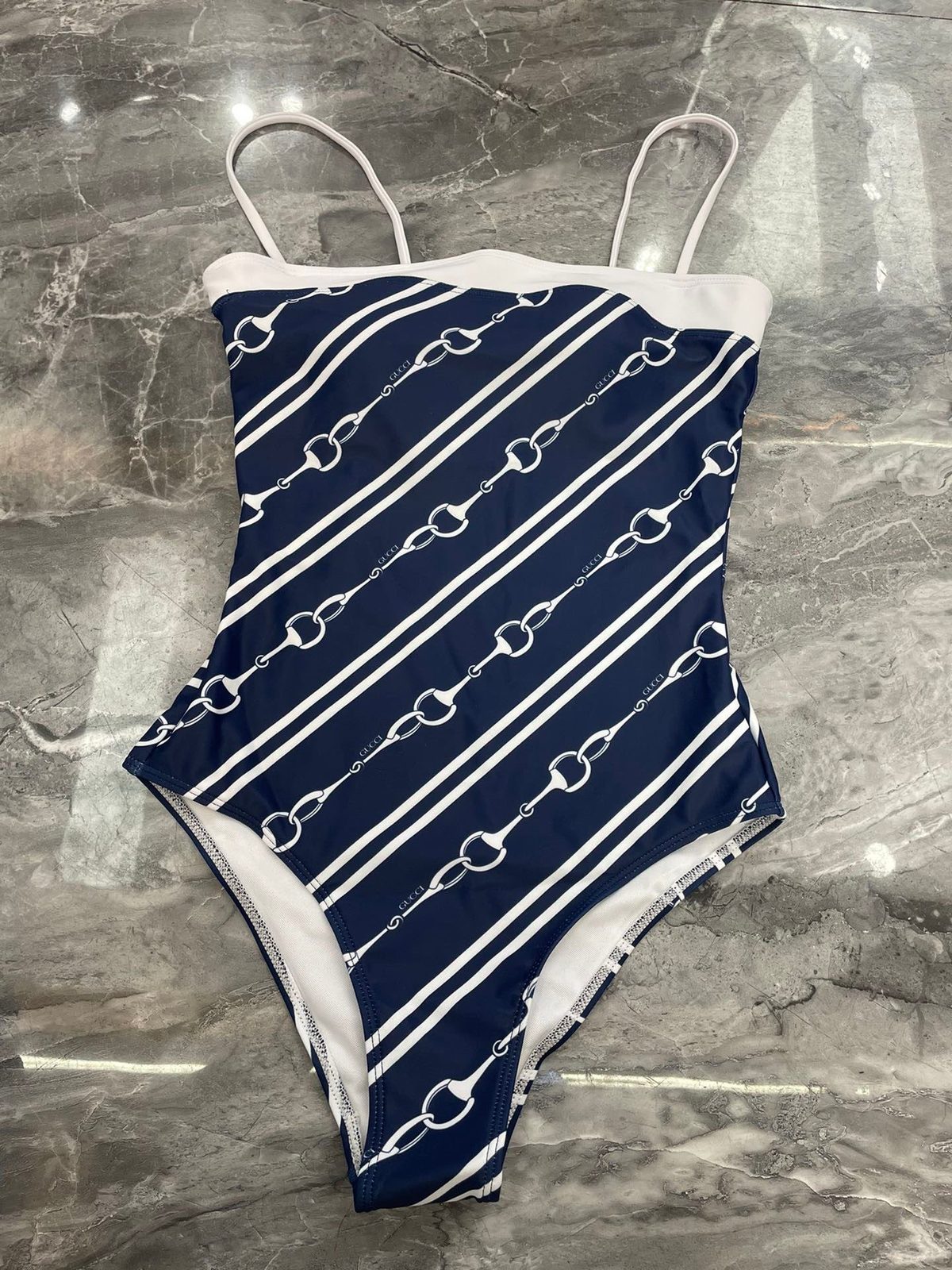 Gucci Horsebit Striped One-Piece Swimsuit