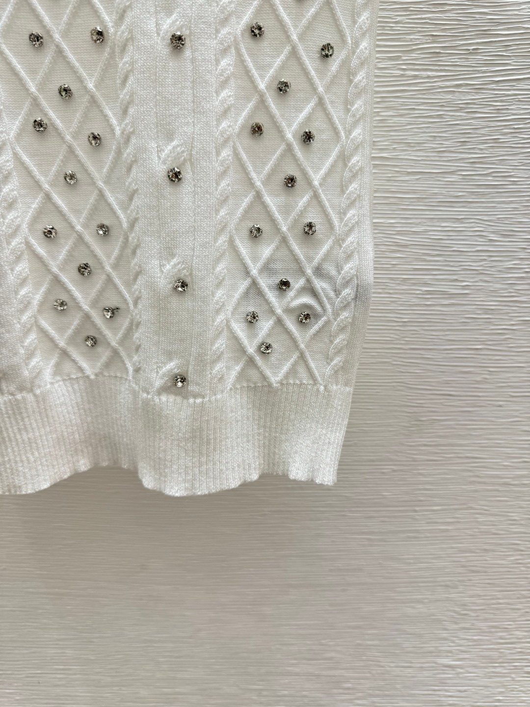 Designer Embellished Cable Knit Crewneck Sweater