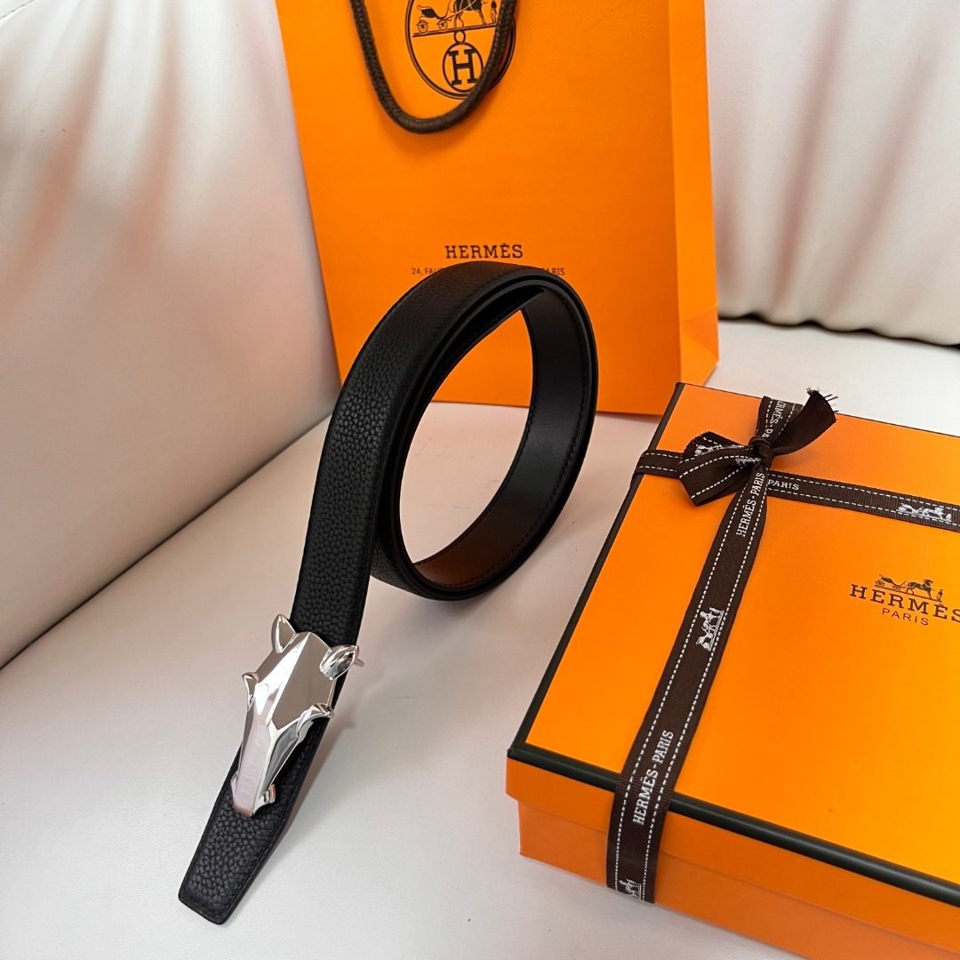 Hermès Black Leather Horse Buckle Belt