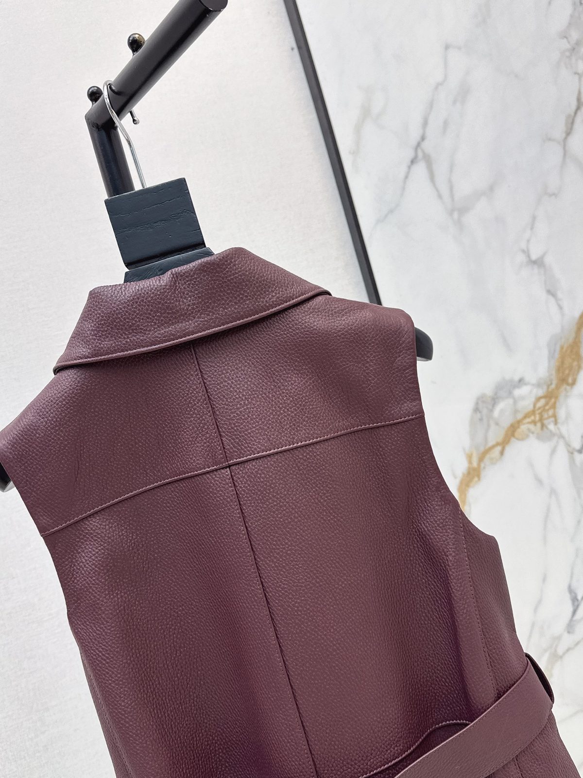 Luxury Leather Collared Vest with Belt
