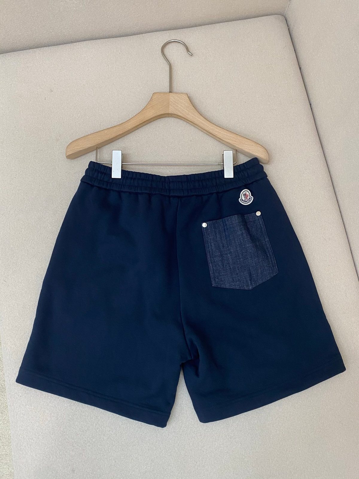 Moncler Navy Shorts with Denim Pocket Detail