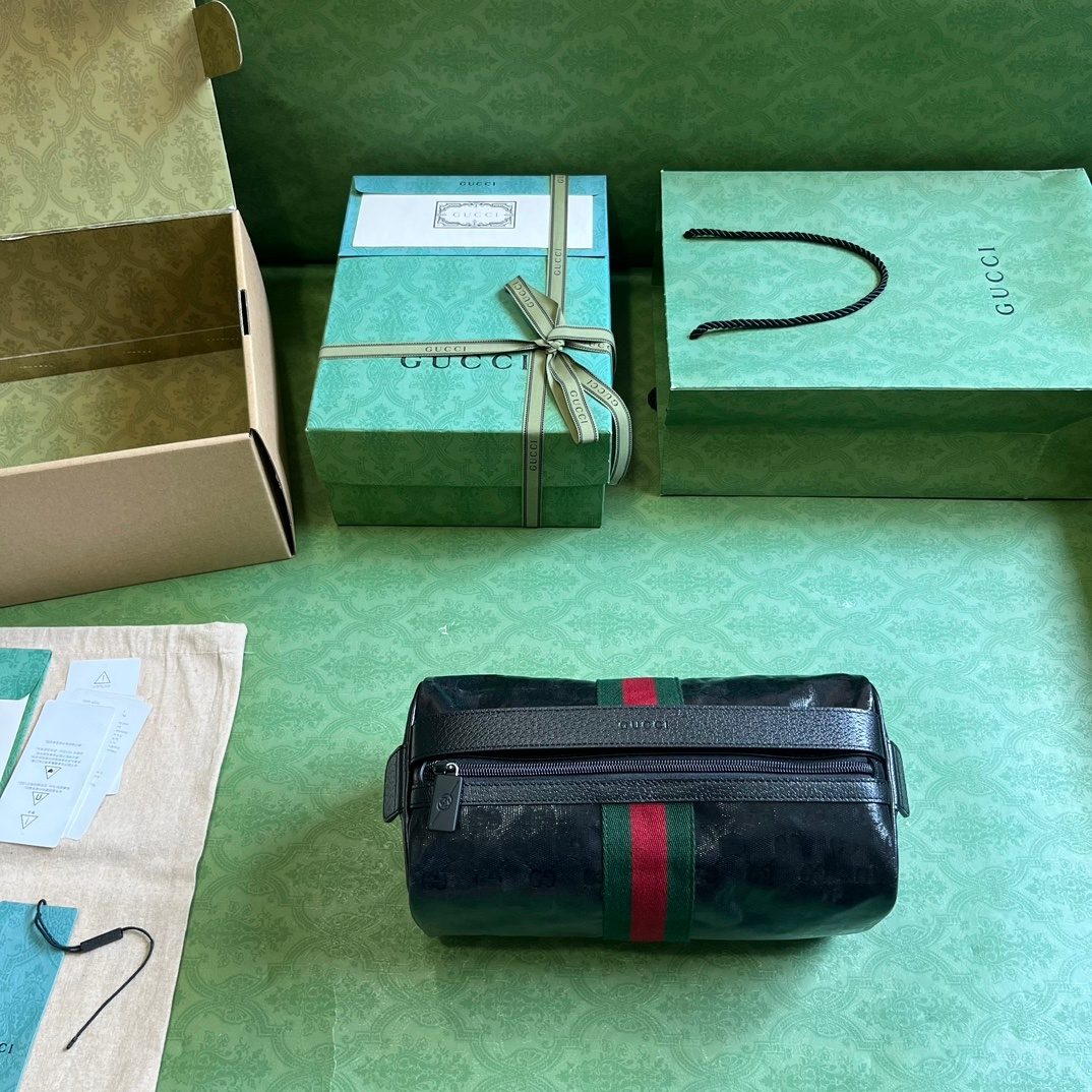 Gucci Web Stripe Leather Toiletry Bag