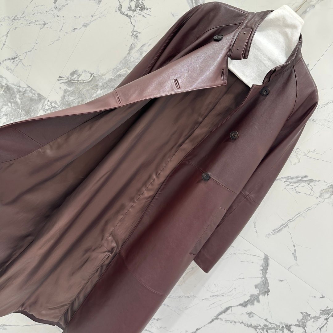 Luxury Maroon Leather Button-Up Coat