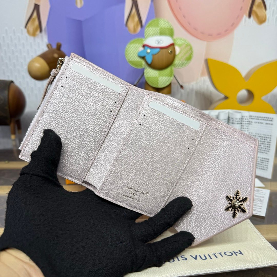 Louis Vuitton Pink Leather Wallet with Snowflake Charm