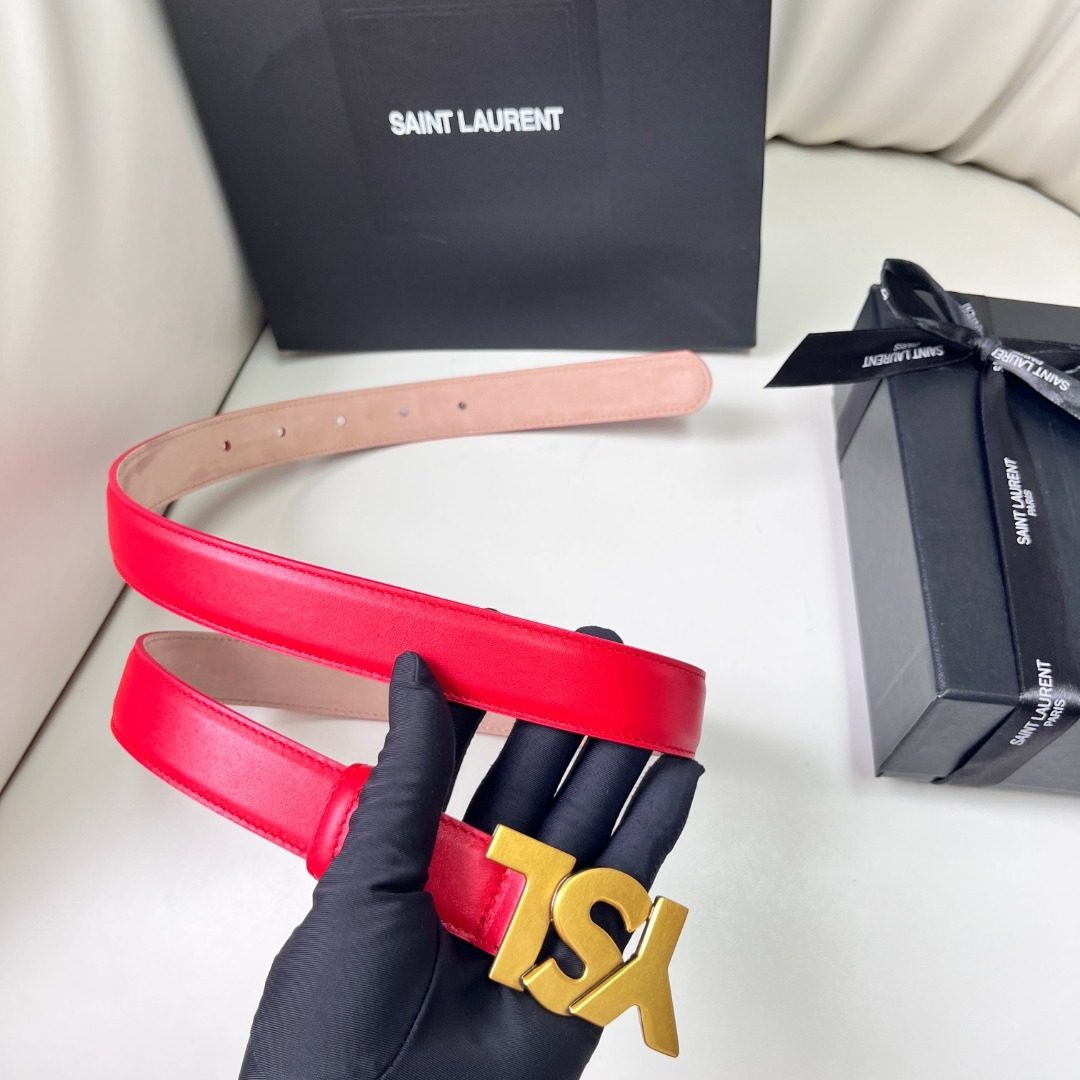 Saint Laurent YSL Leather Belt Red