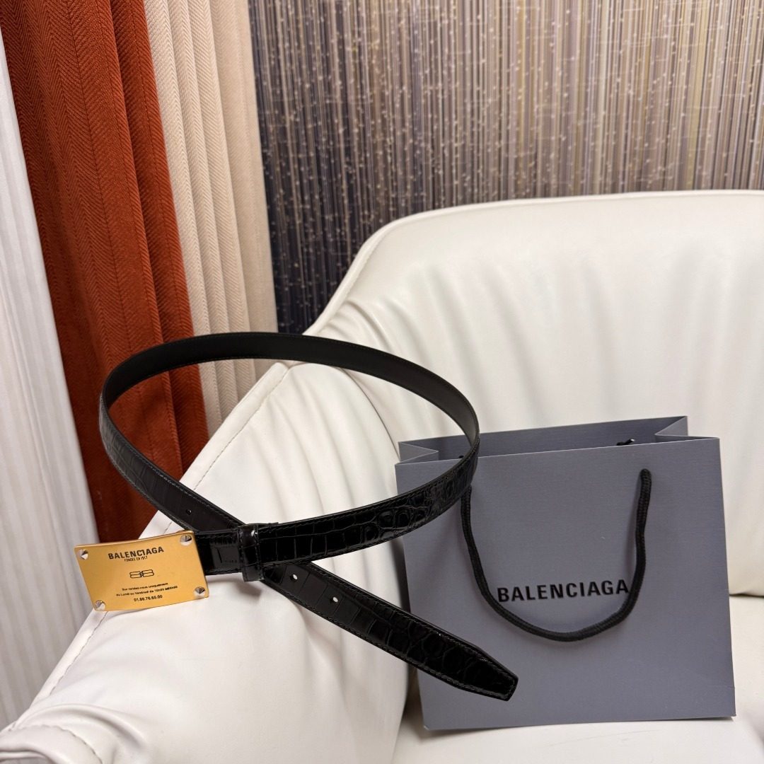 Balenciaga Black Crocodile Embossed Leather Belt