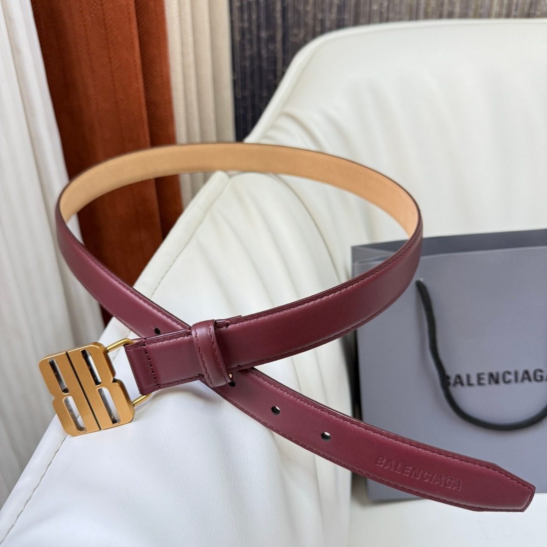 Balenciaga BB Leather Belt Burgundy